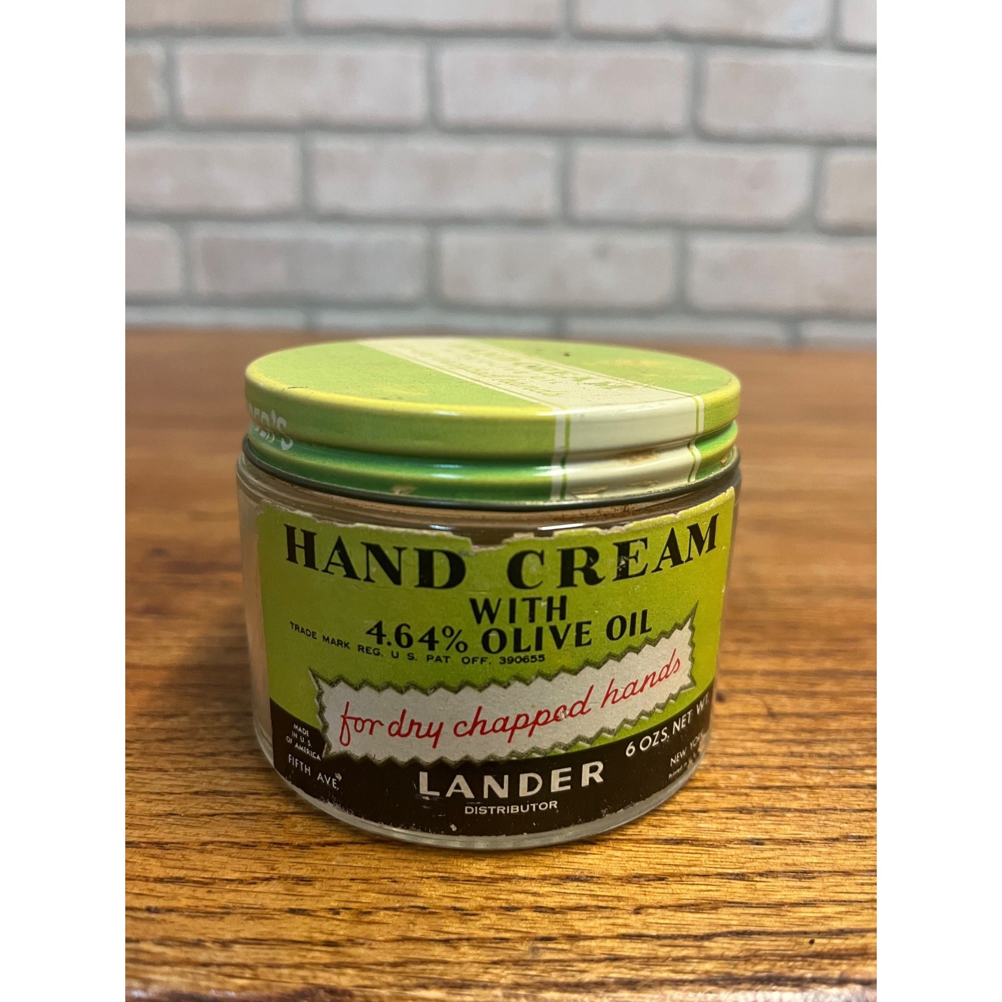 Vintage 1950s Lander Hand Cream Glass Jar Advertising New York w/ Label