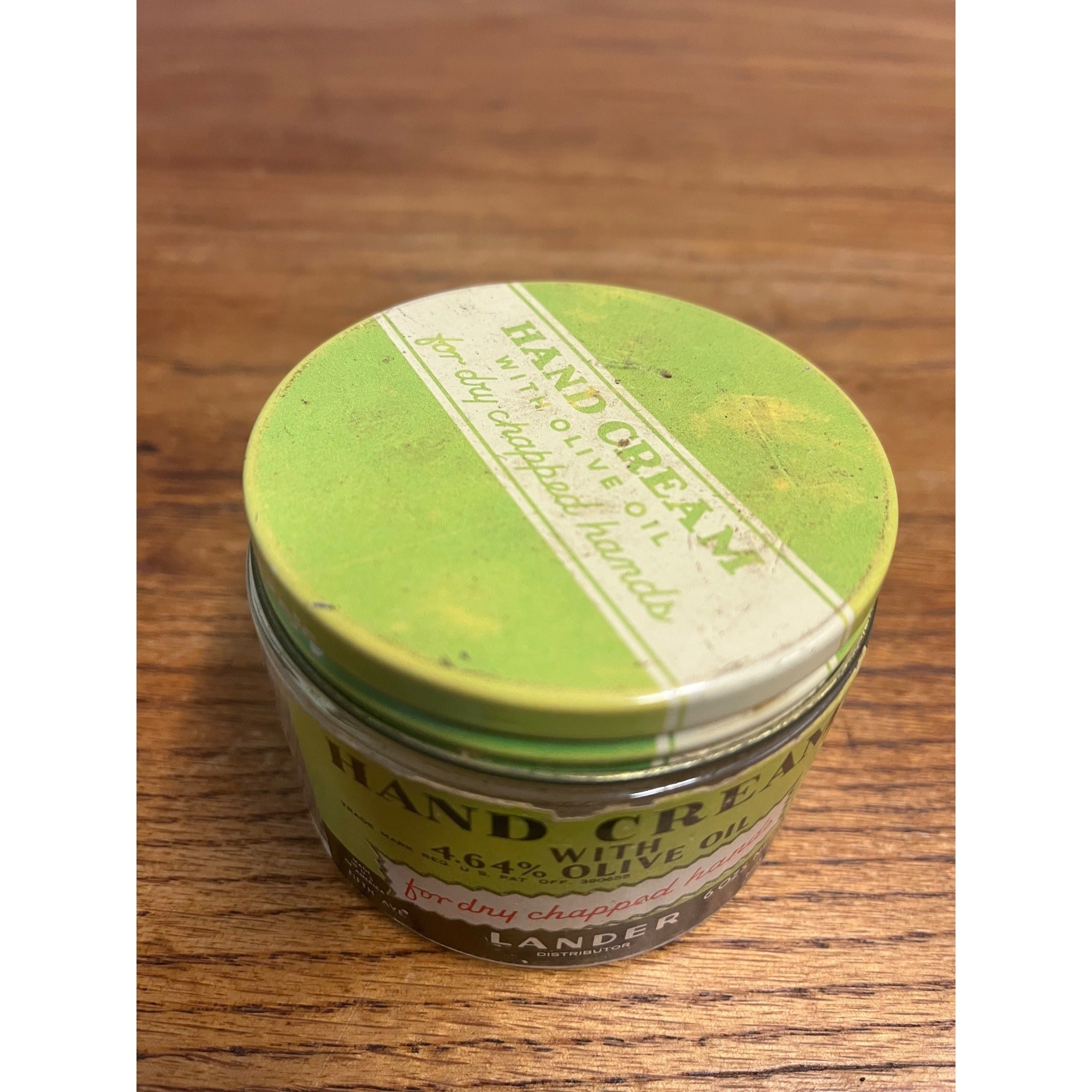 Vintage 1950s Lander Hand Cream Glass Jar Advertising New York w/ Label