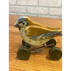Antique c1920 Steiff Pick Spatz Wood Sparrow Bird Pull Toy Button Rare 5.75"