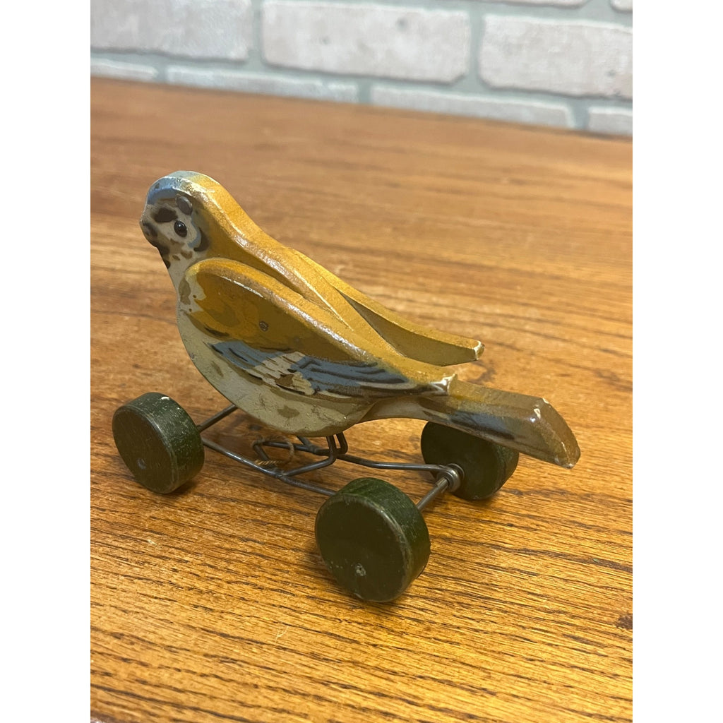 Antique c1920 Steiff Pick Spatz Wood Sparrow Bird Pull Toy Button Rare 5.75"