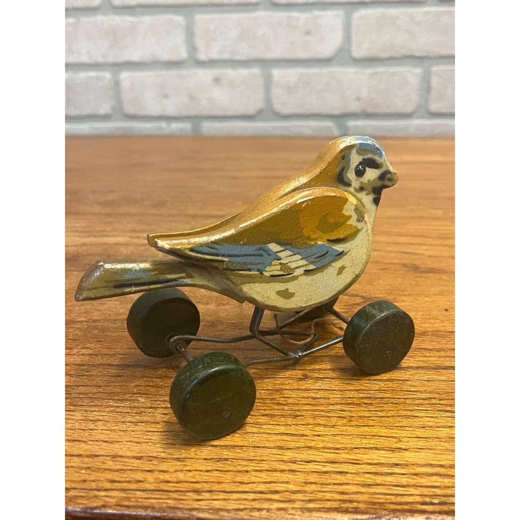 Antique c1920 Steiff Pick Spatz Wood Sparrow Bird Pull Toy Button Rare 5.75"