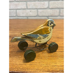 Antique c1920 Steiff Pick Spatz Wood Sparrow Bird Pull Toy Button Rare 5.75"