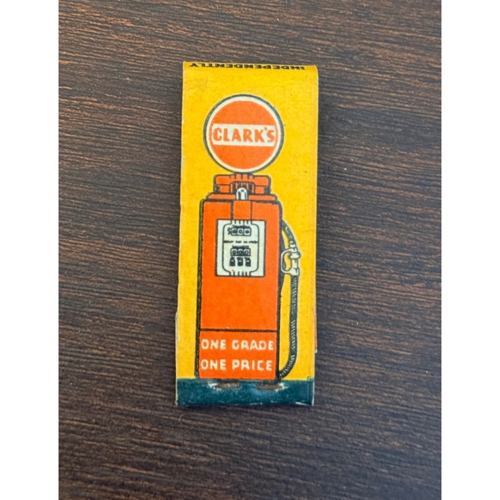 Vintage Clark's Super Service Station Gas Pump UNSTRUCK Matchbook FULL Wis WI