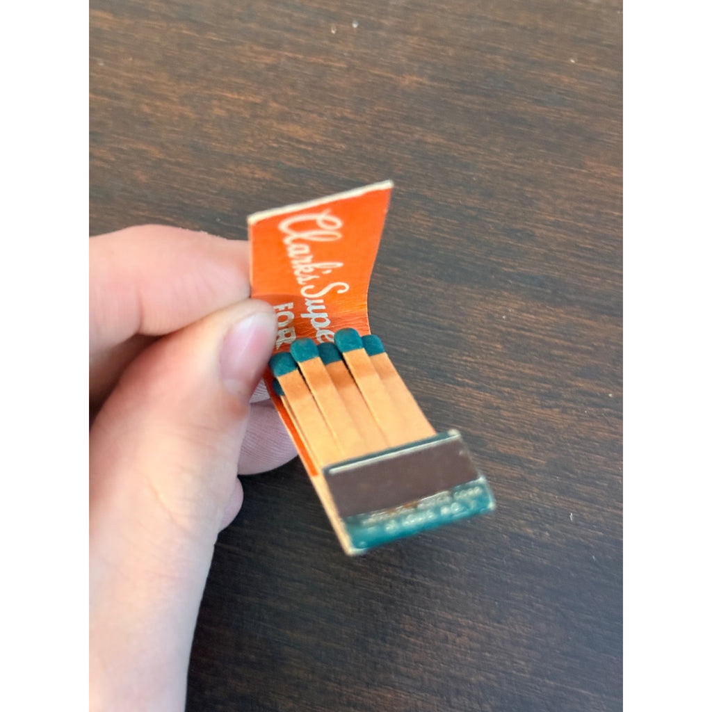 Vintage Clark's Super Service Station Gas Pump UNSTRUCK Matchbook FULL Wis WI