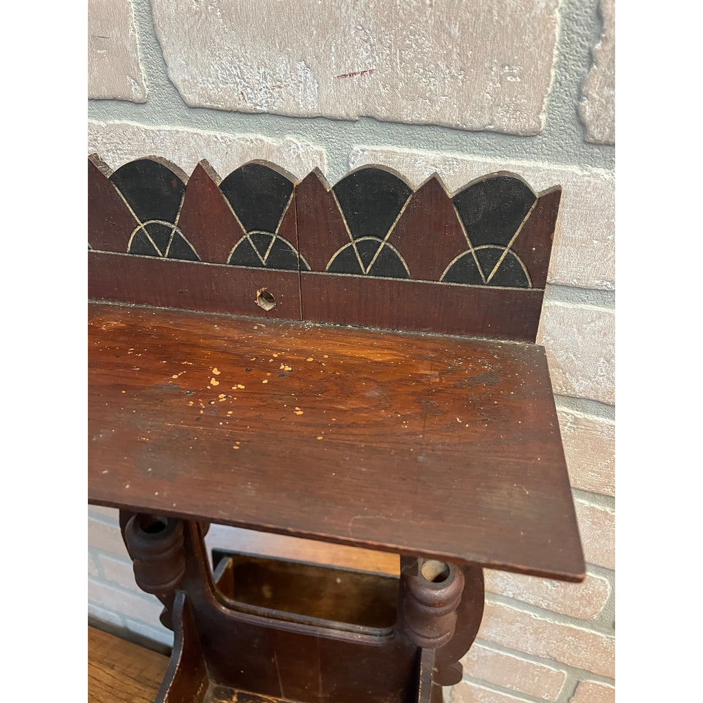 Antique Victorian Shaving Wall Mirror w/ Shelf Compartment Towel Rack Candle Box