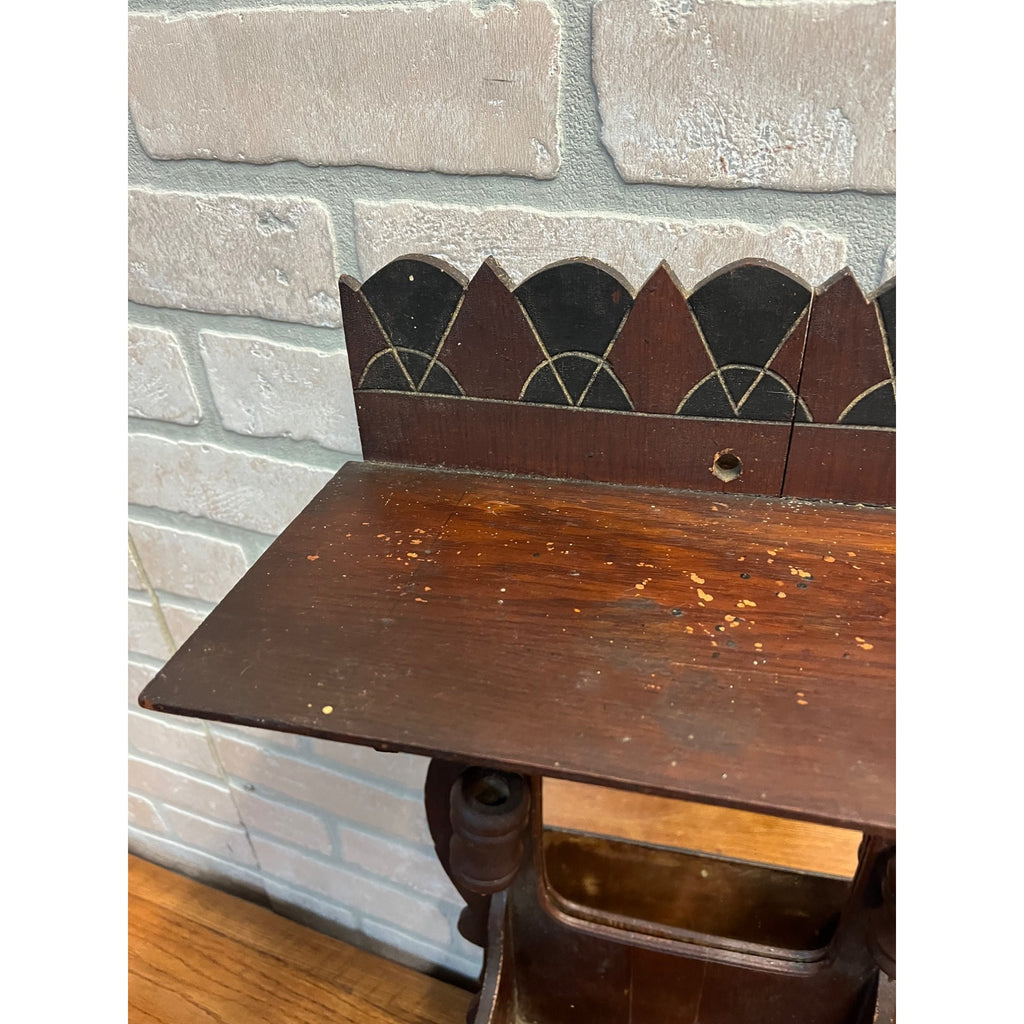 Antique Victorian Shaving Wall Mirror w/ Shelf Compartment Towel Rack Candle Box