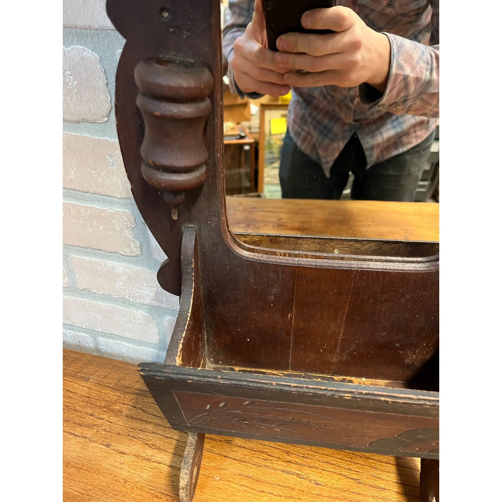 Antique Victorian Shaving Wall Mirror w/ Shelf Compartment Towel Rack Candle Box