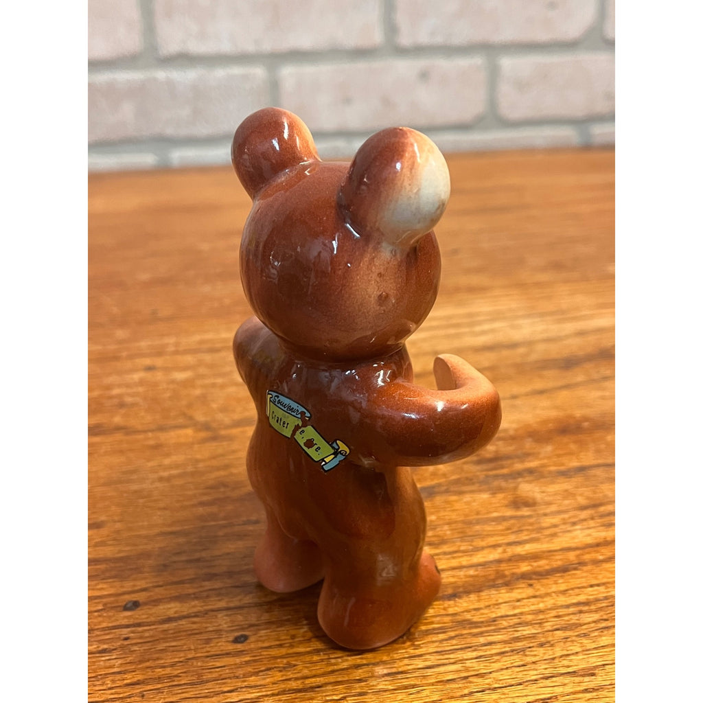 Vintage Mid-Century Glazed Ceramic Bear Toothbrush Holder Crater Lake National Park, Oregon Souvenir