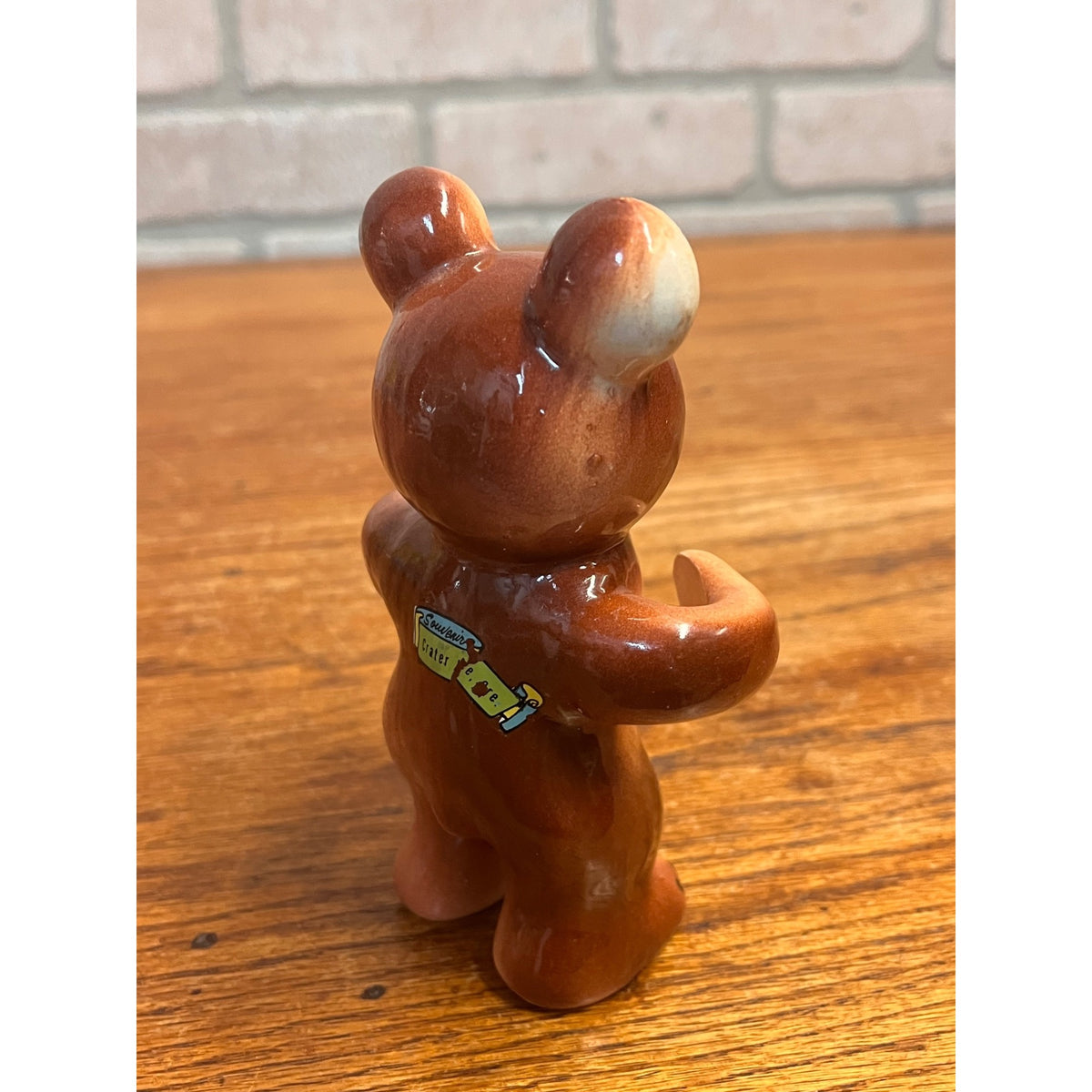 Vintage Mid-Century Glazed Ceramic Bear Toothbrush Holder Crater Lake National Park, Oregon Souvenir