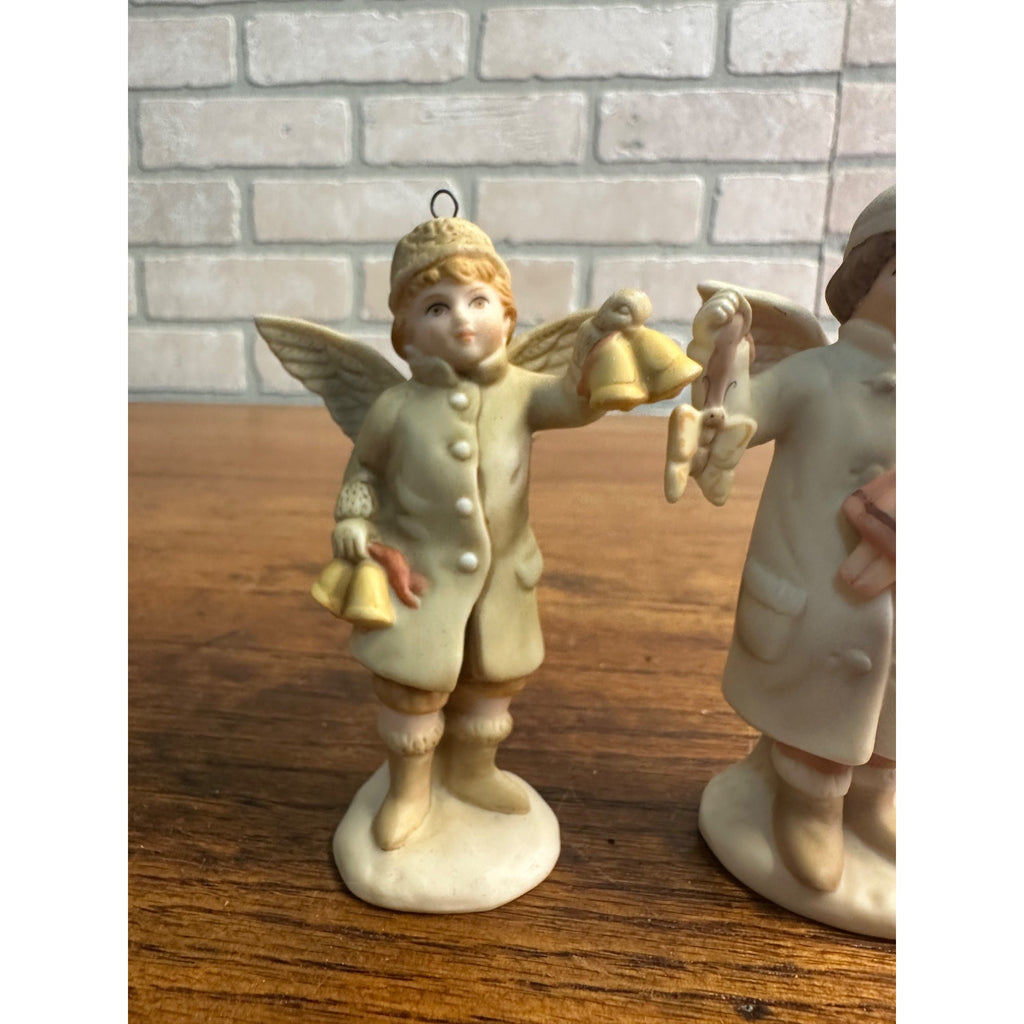 1985 Schmid Shackman Ceramic Angel Girl & Boy Figurines Christmas Ornaments