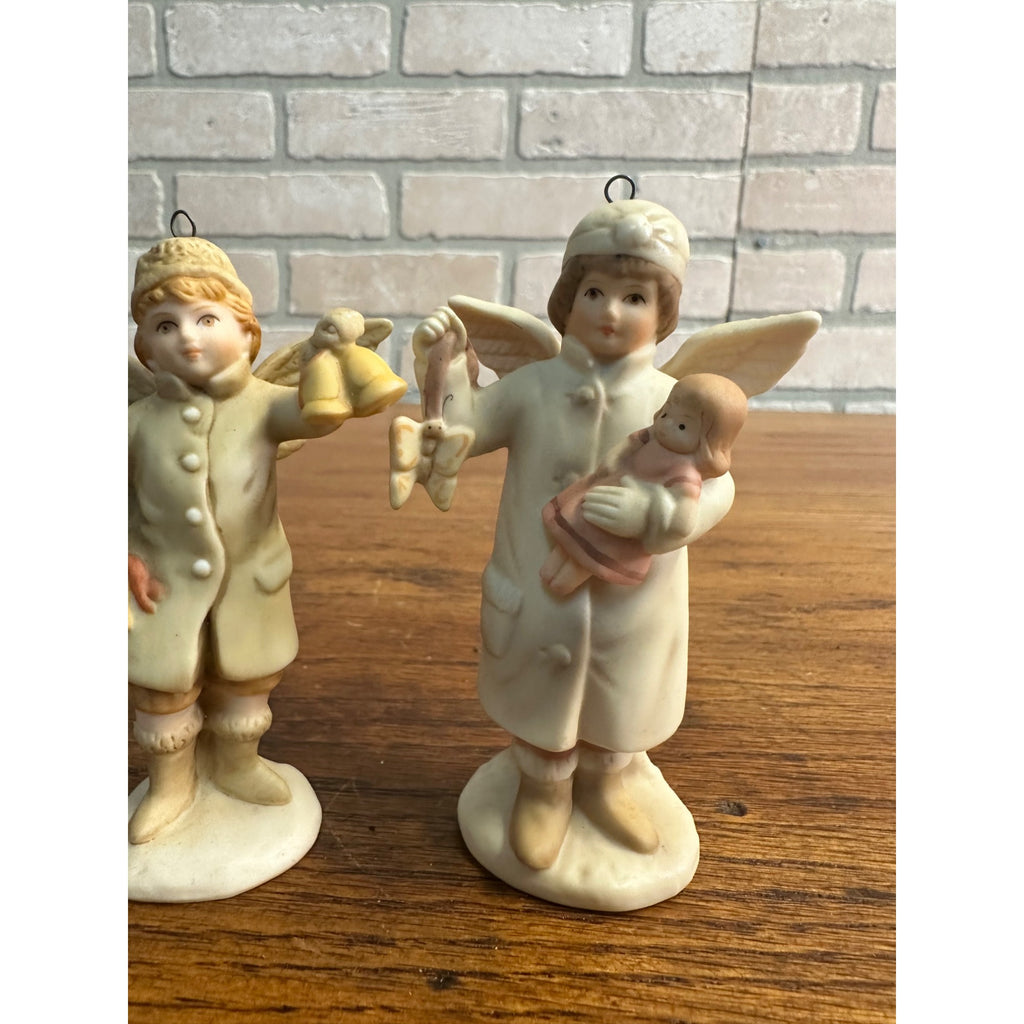 1985 Schmid Shackman Ceramic Angel Girl & Boy Figurines Christmas Ornaments