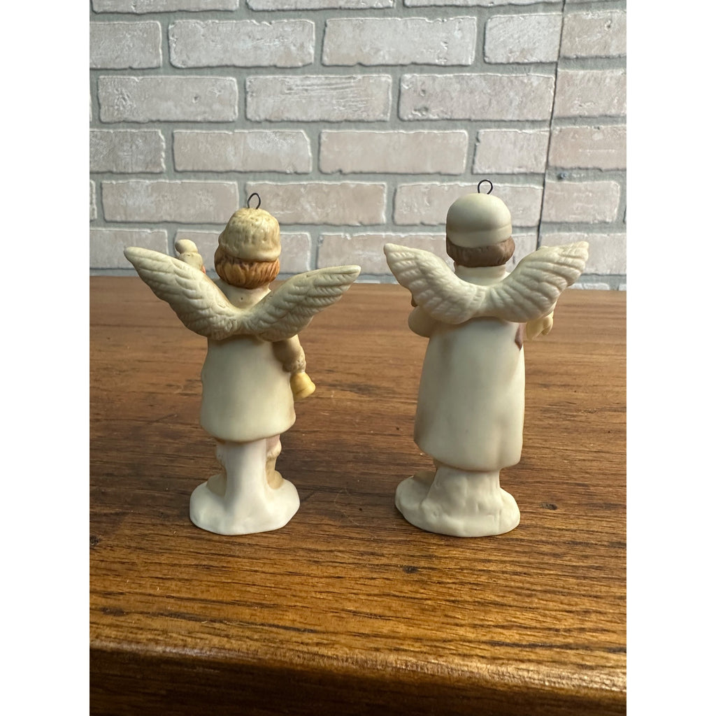 1985 Schmid Shackman Ceramic Angel Girl & Boy Figurines Christmas Ornaments