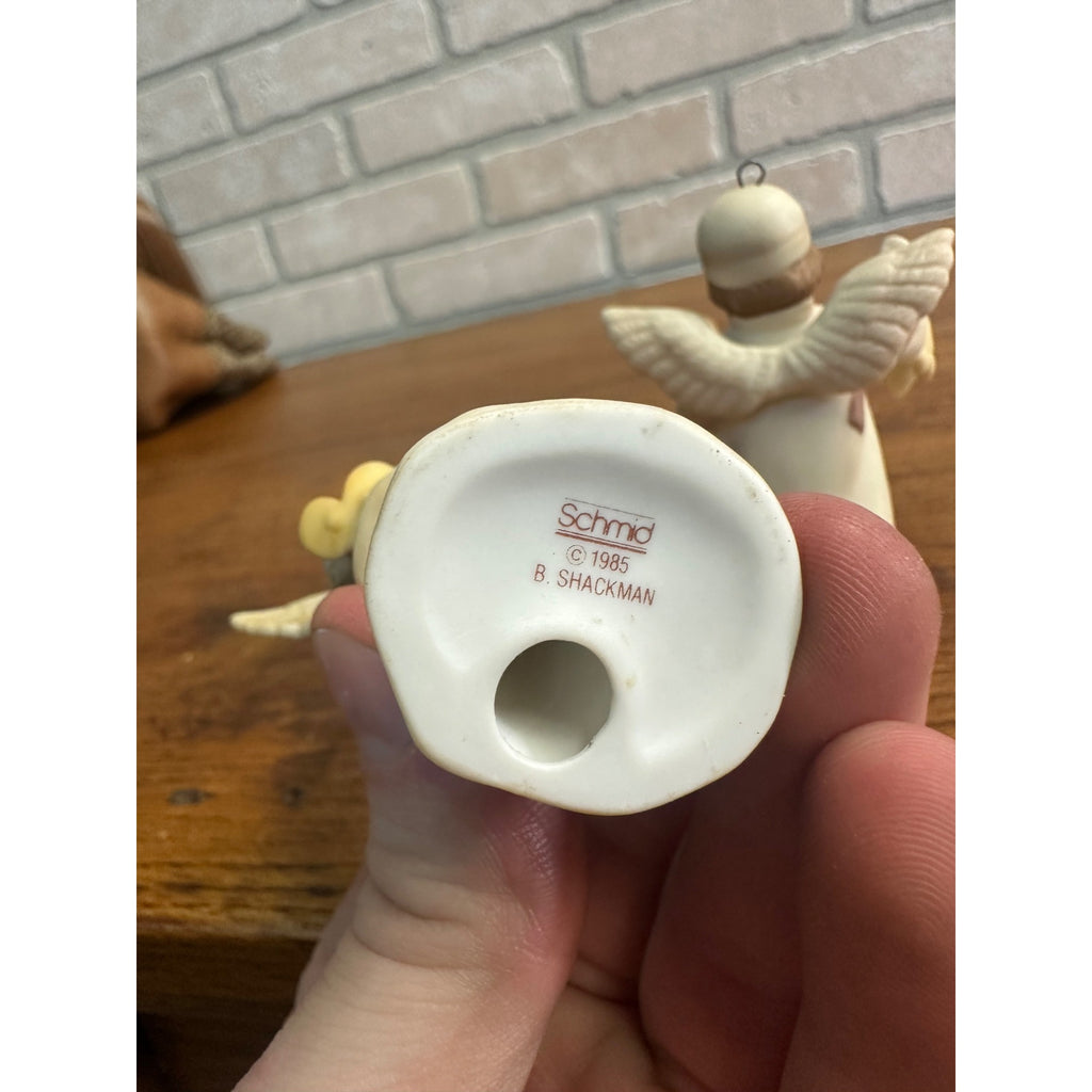 1985 Schmid Shackman Ceramic Angel Girl & Boy Figurines Christmas Ornaments