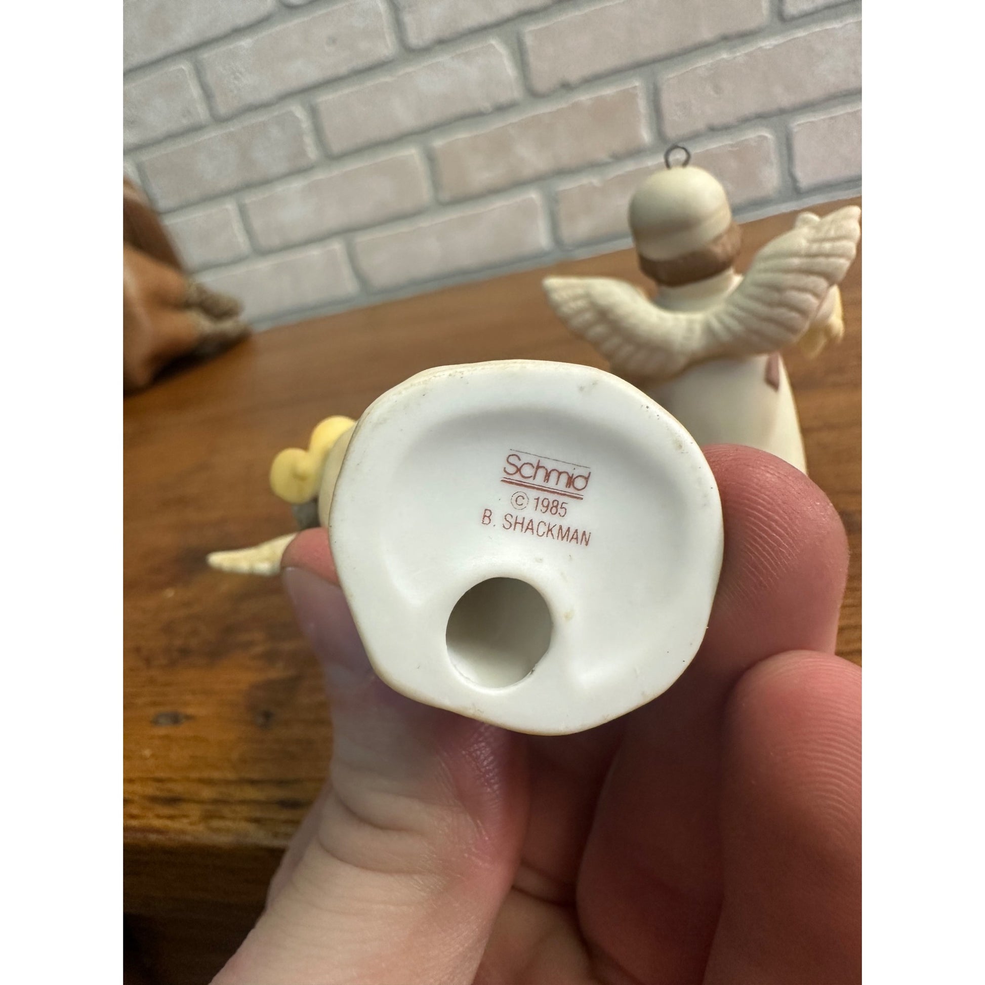 1985 Schmid Shackman Ceramic Angel Girl & Boy Figurines Christmas Ornaments