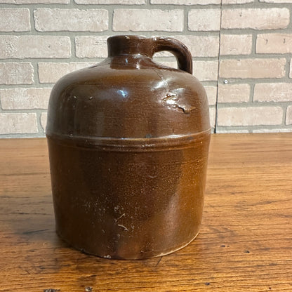 Antique Primitive 1/2 Gallon Stoneware Brown Glazed Banded Moonshine Jug Crock