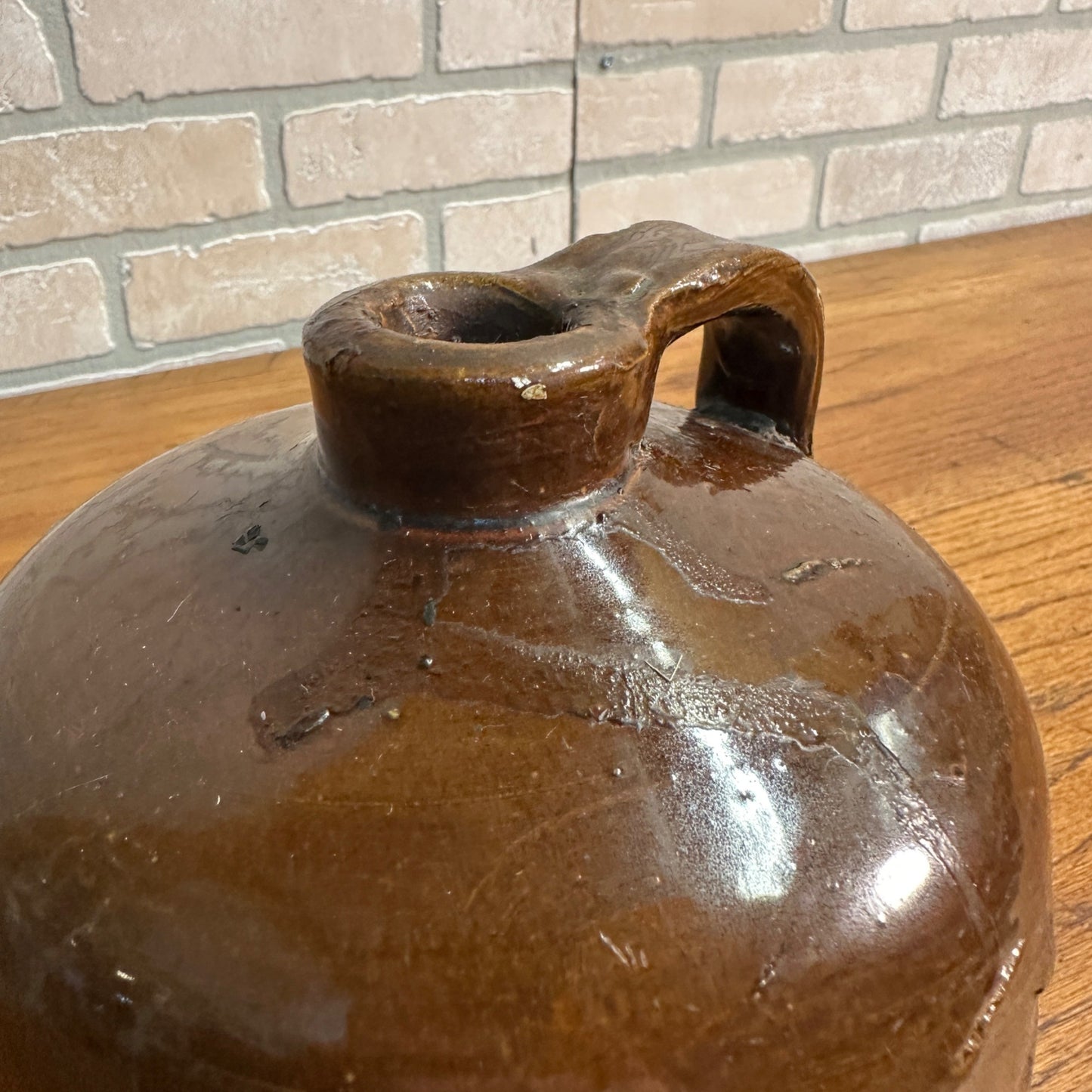 Antique Primitive 1/2 Gallon Stoneware Brown Glazed Banded Moonshine Jug Crock