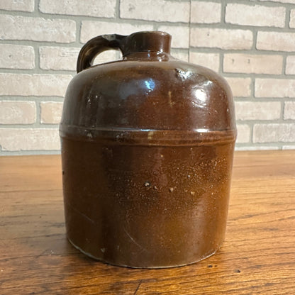 Antique Primitive 1/2 Gallon Stoneware Brown Glazed Banded Moonshine Jug Crock