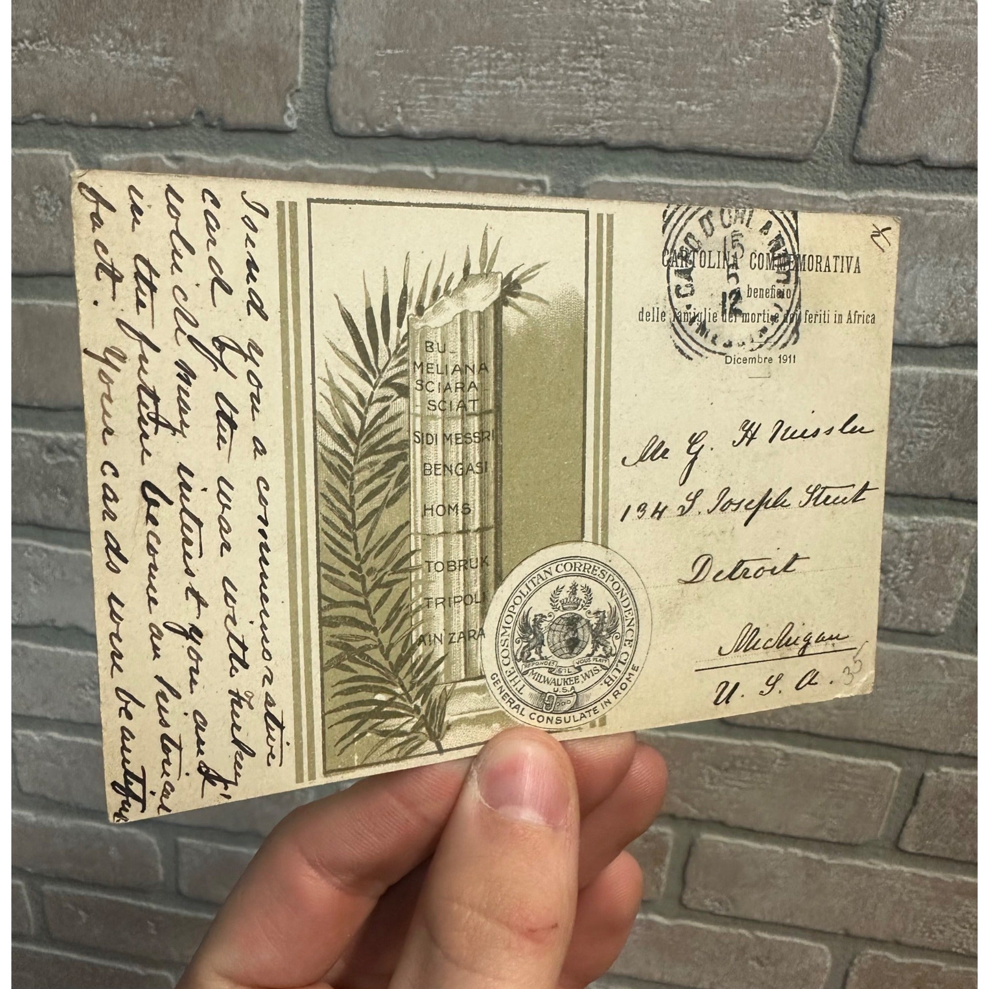 Vintage 1912 Italy East Africa Military Commemorative Postcard Cancel