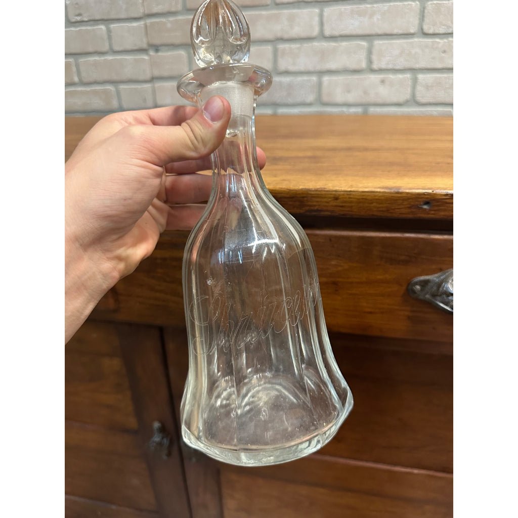 Vintage 1900s "Sprucewood" Whiskey Liquor Etched Glass Back Bar Decanter - Wisconsin?