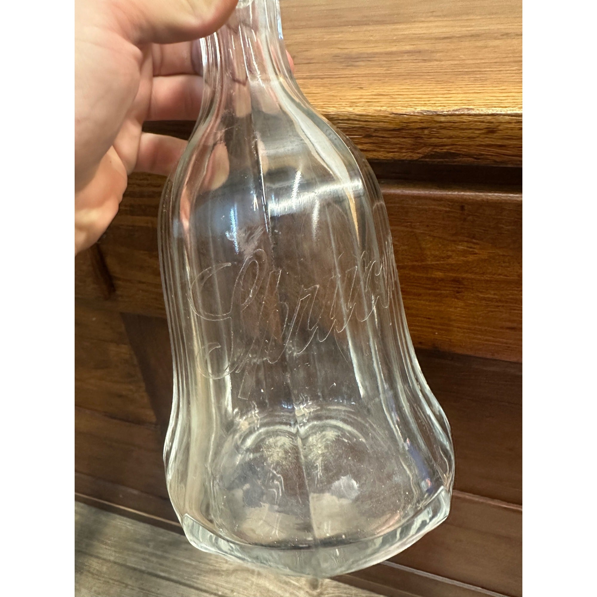 Vintage 1900s "Sprucewood" Whiskey Liquor Etched Glass Back Bar Decanter - Wisconsin?