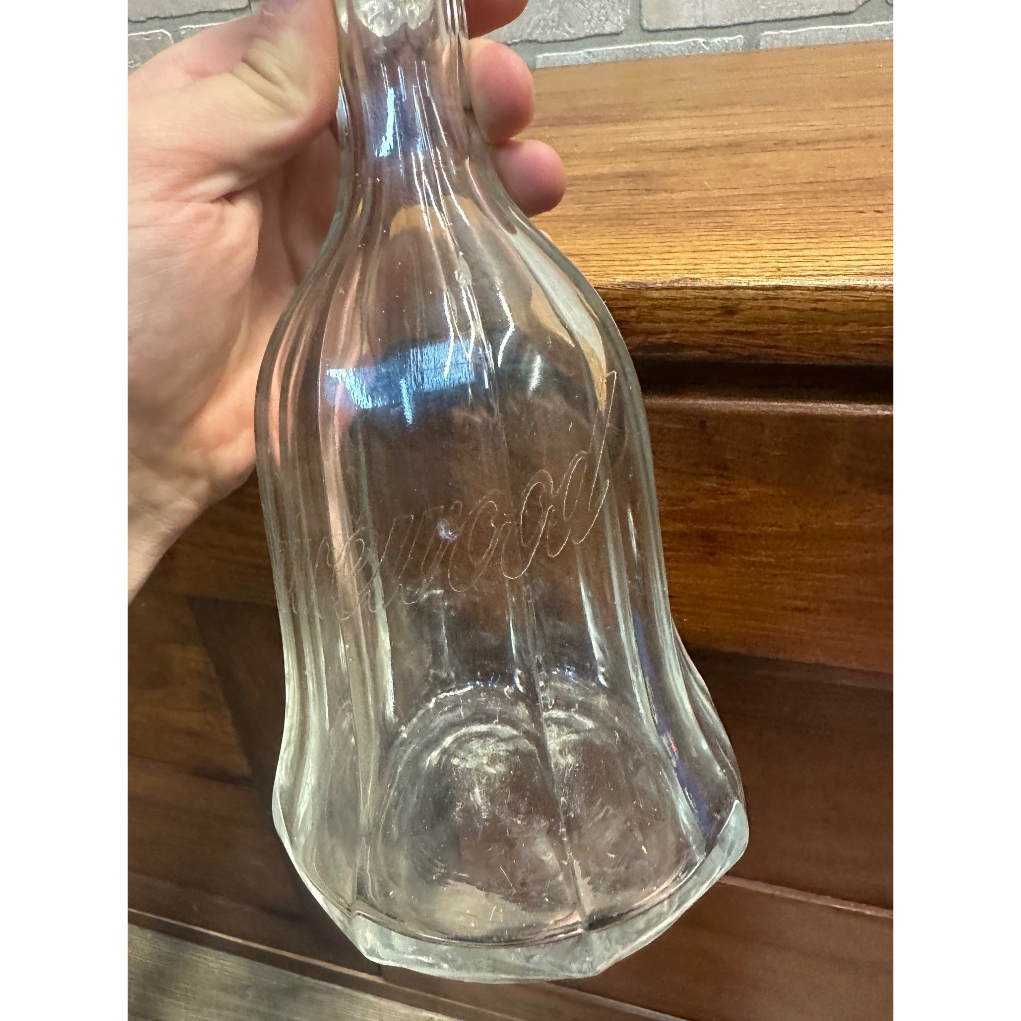 Vintage 1900s "Sprucewood" Whiskey Liquor Etched Glass Back Bar Decanter - Wisconsin?