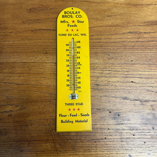 Vintage NOS Boulay Bros Feed Agricultural Farm Wooden Thermometer Advertising