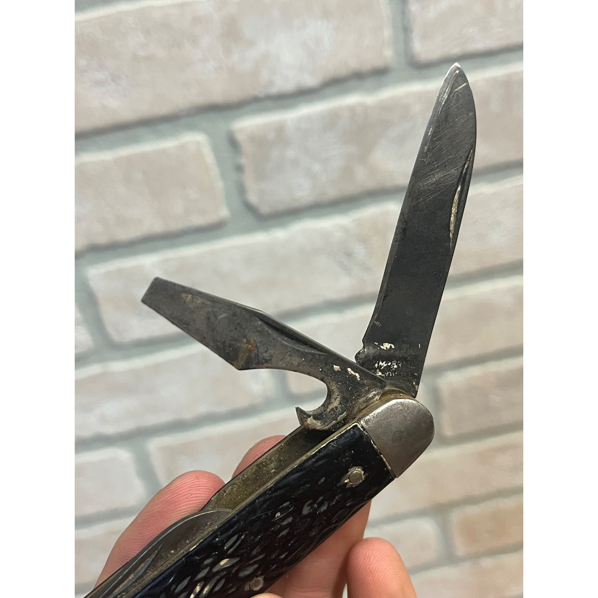 Vintage Imperial Brand Black Handle 4-Blade Pocket Knife Multi-Tool
