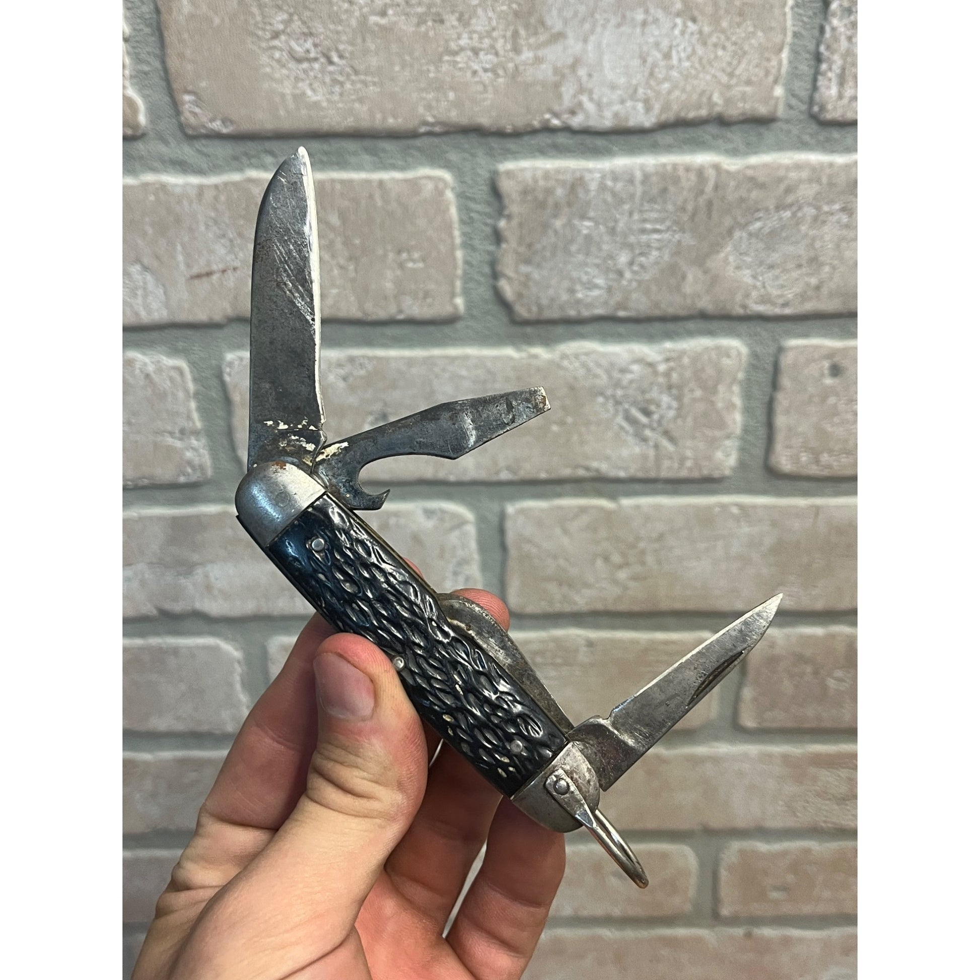 Vintage Imperial Brand Black Handle 4-Blade Pocket Knife Multi-Tool