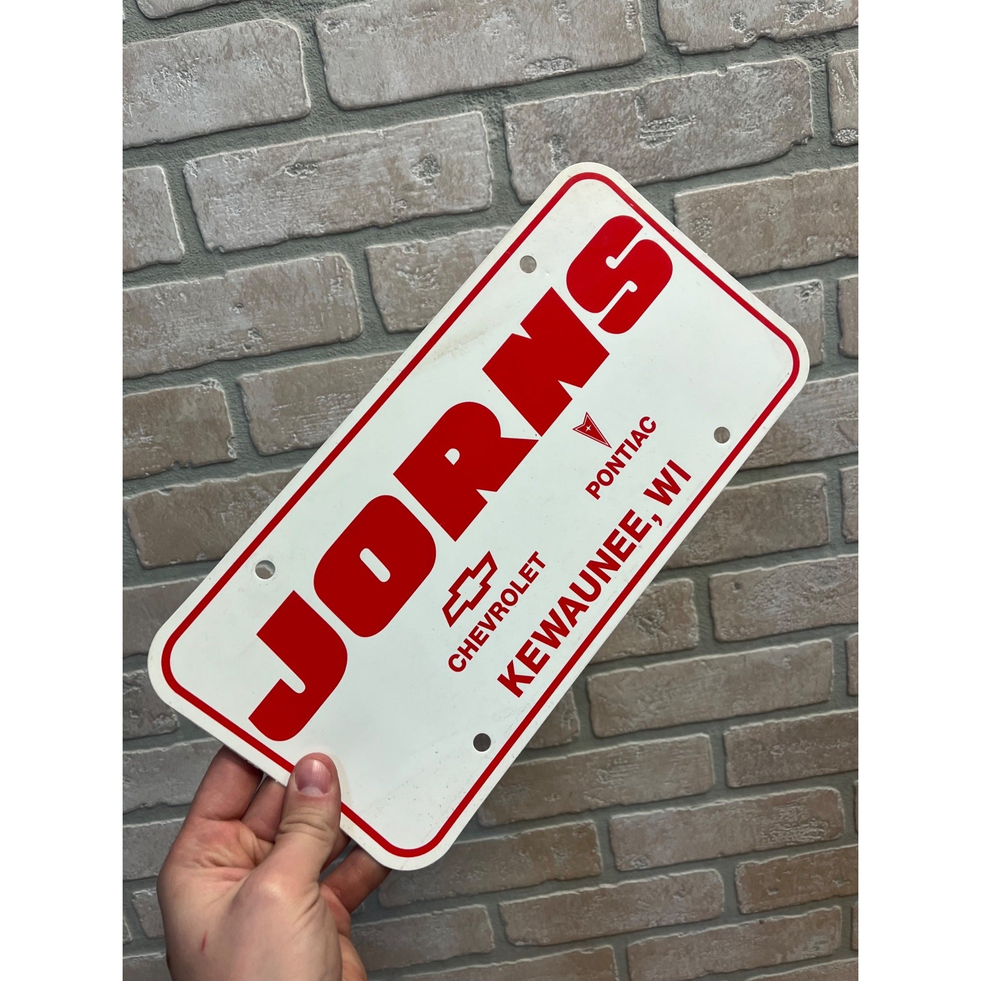 Vintage Jorns Chevrolet Chevy Kewaunee WI Dealership Booster License Plate