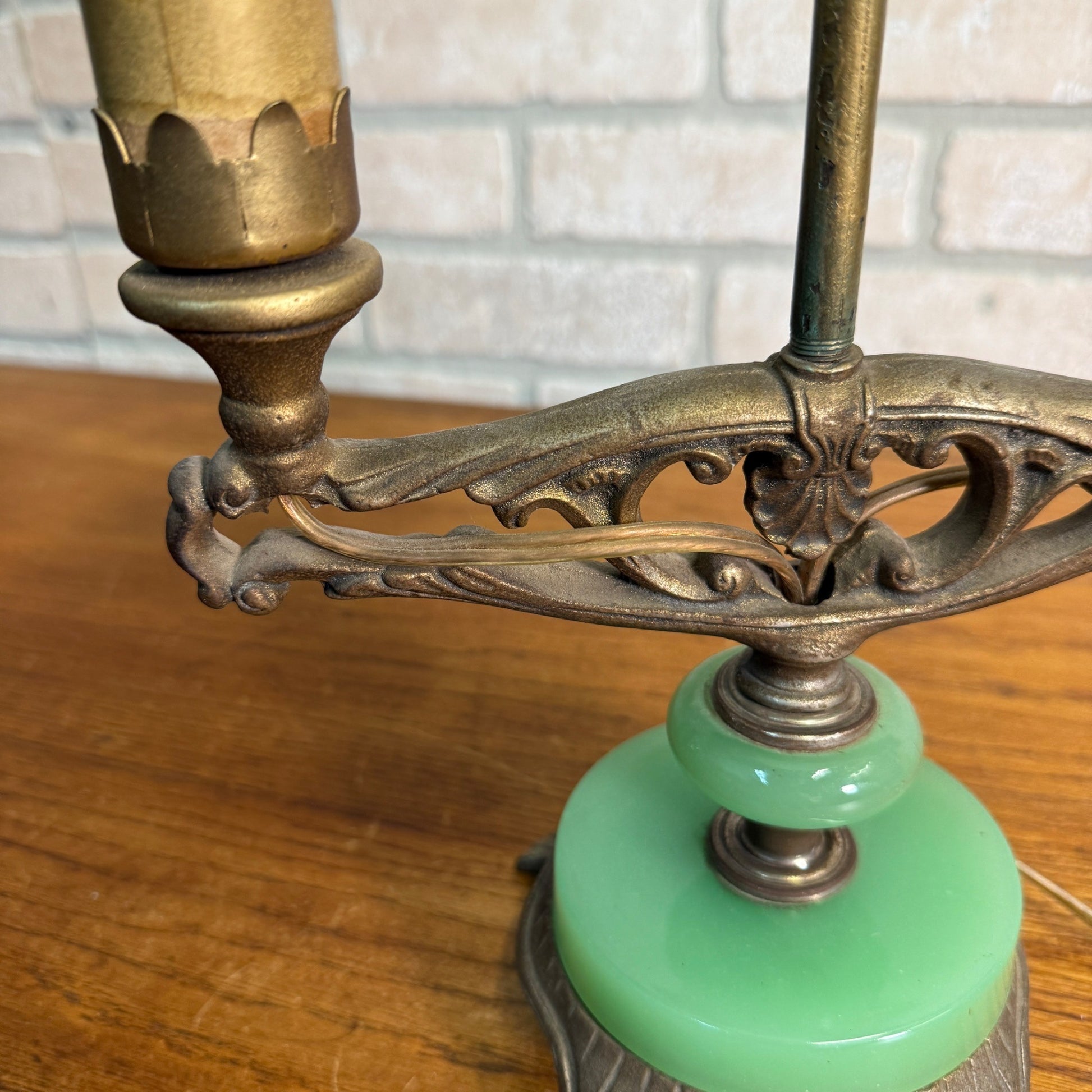 Art Deco Oscar Bach Jadeite Cast Lamp Light Devil Finial Double Socket Parlor