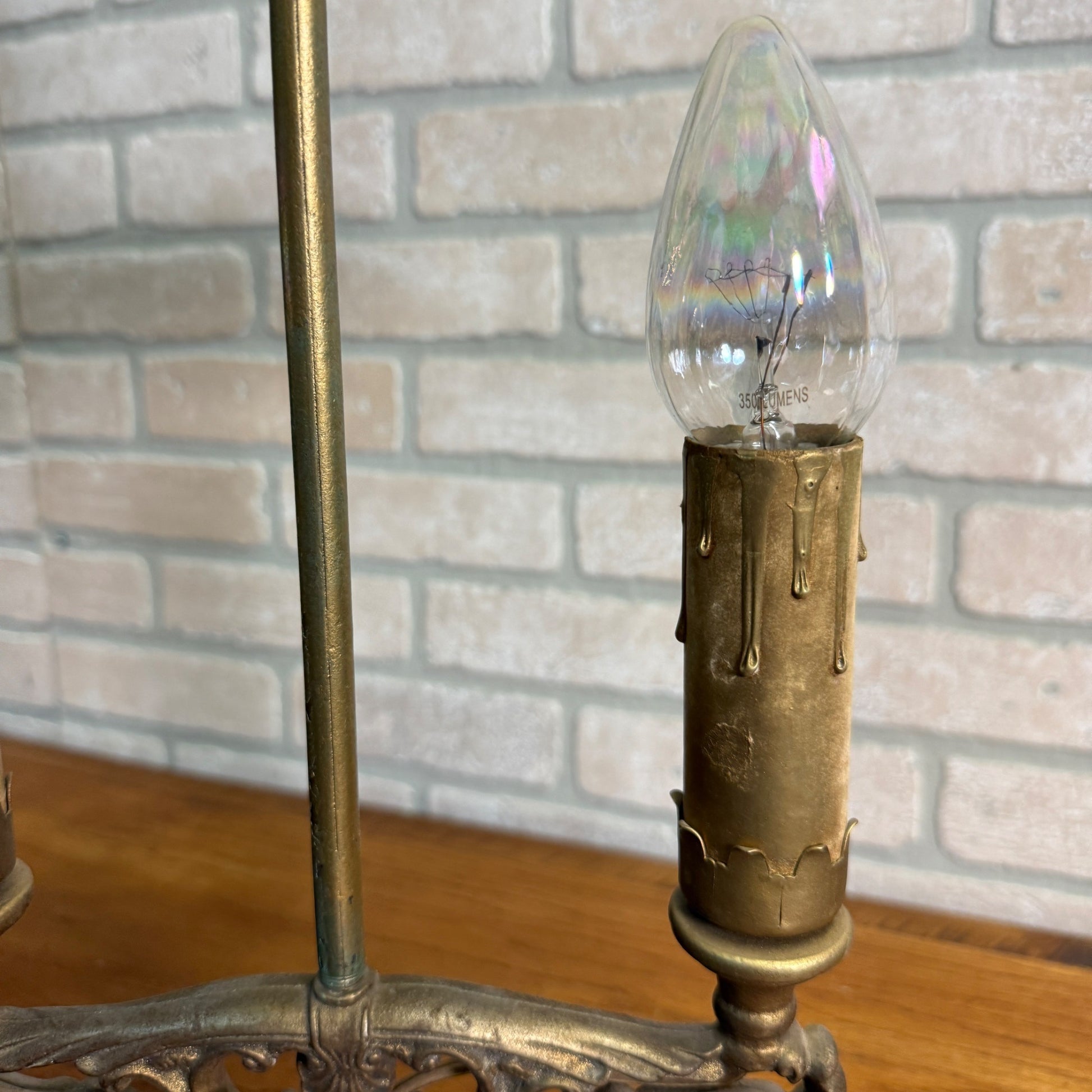 Art Deco Oscar Bach Jadeite Cast Lamp Light Devil Finial Double Socket Parlor