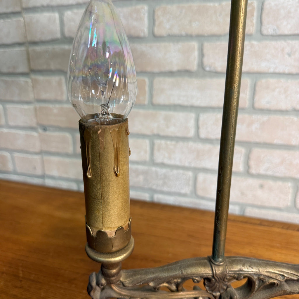 Art Deco Oscar Bach Jadeite Cast Lamp Light Devil Finial Double Socket Parlor