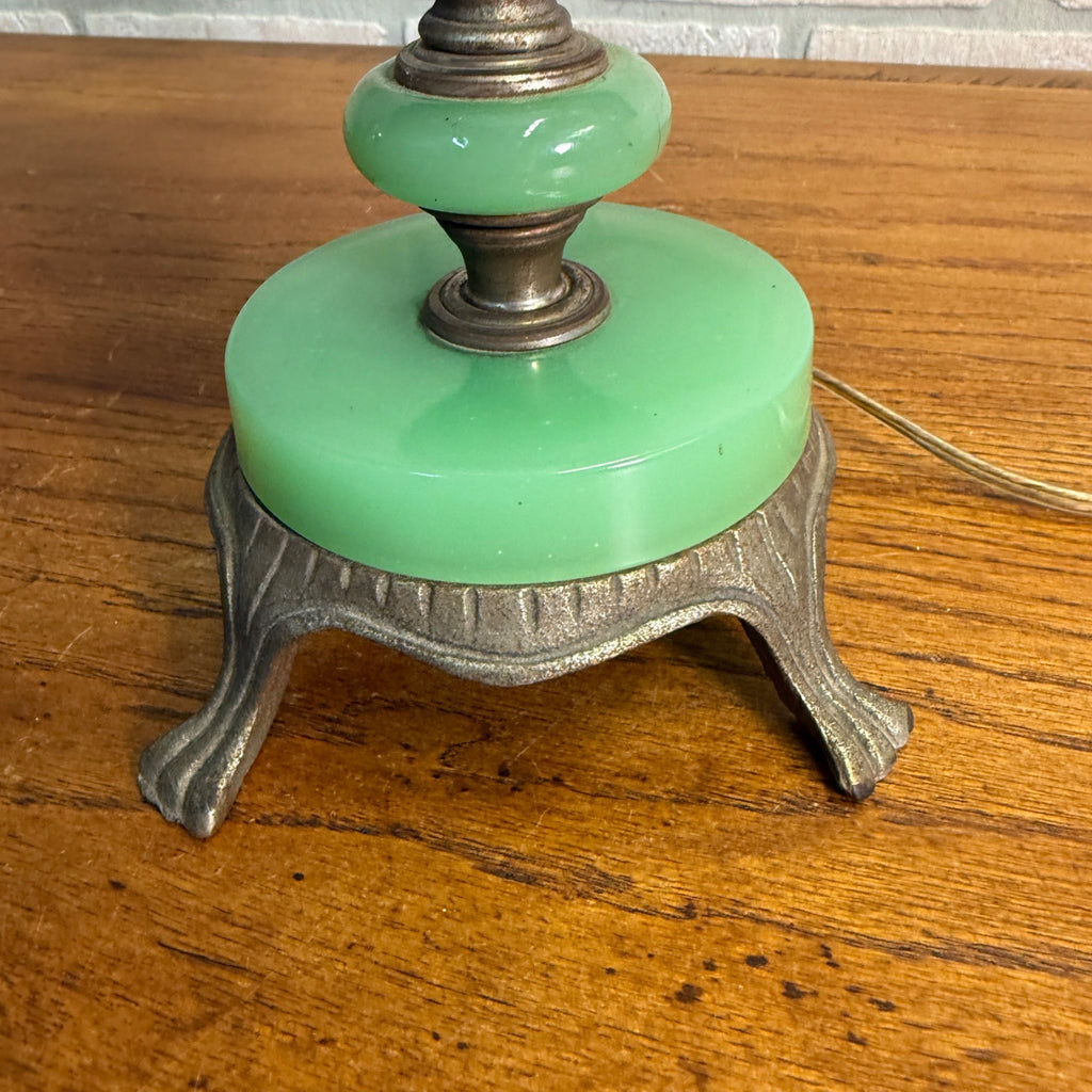 Art Deco Oscar Bach Jadeite Cast Lamp Light Devil Finial Double Socket Parlor