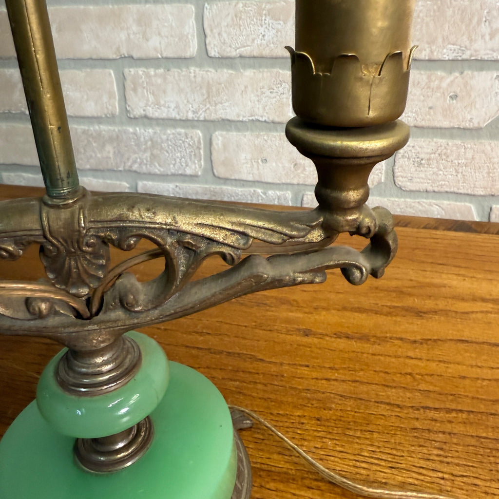 Art Deco Oscar Bach Jadeite Cast Lamp Light Devil Finial Double Socket Parlor