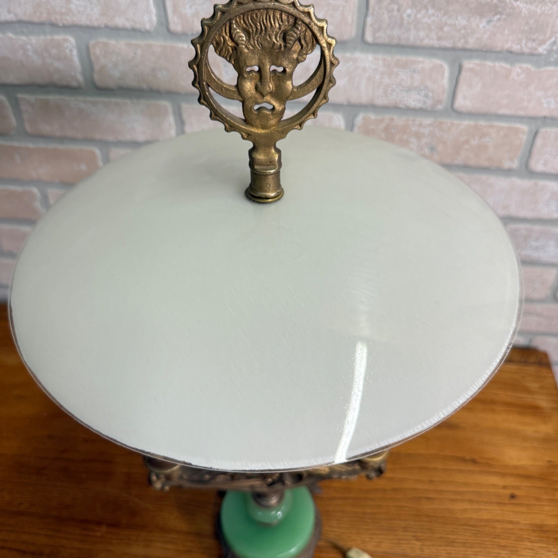 Art Deco Oscar Bach Jadeite Cast Lamp Light Devil Finial Double Socket Parlor