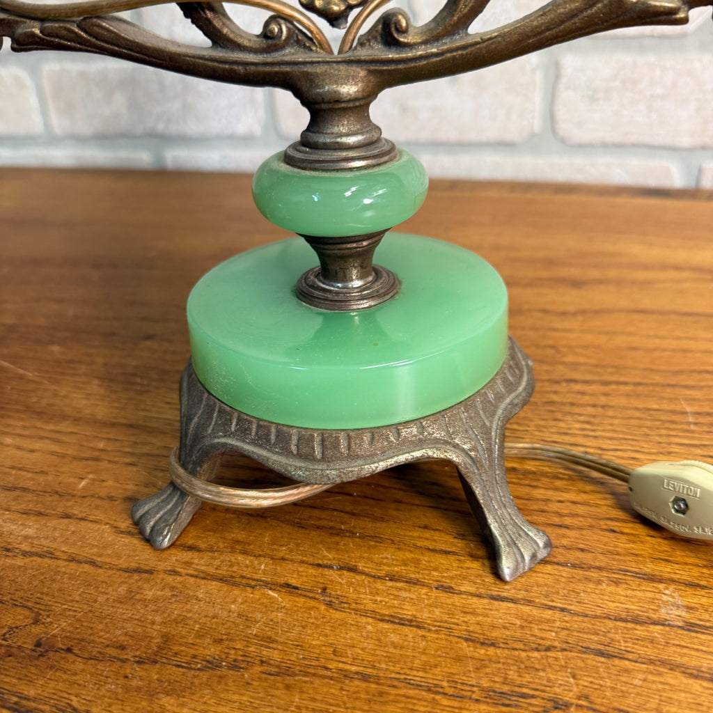 Art Deco Oscar Bach Jadeite Cast Lamp Light Devil Finial Double Socket Parlor
