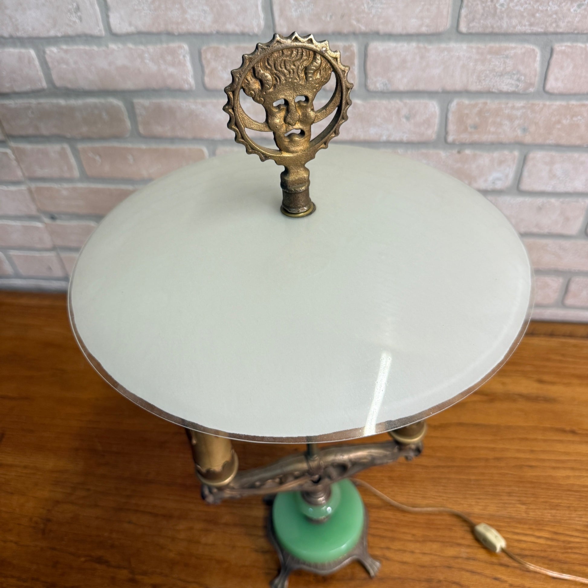 Art Deco Oscar Bach Jadeite Cast Lamp Light Devil Finial Double Socket Parlor