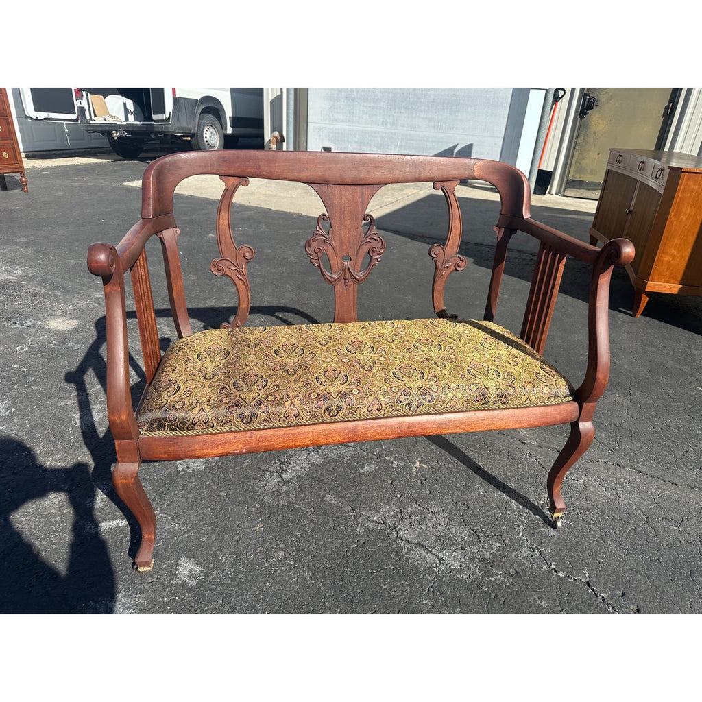 Antique Victorian 1800s Settee Bench Sofa Chaise Wood w/ Padded Seat Refurbished