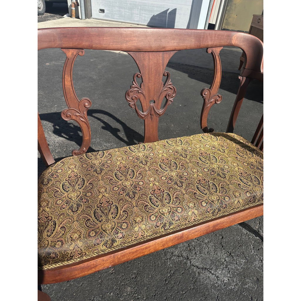 Antique Victorian 1800s Settee Bench Sofa Chaise Wood w/ Padded Seat Refurbished