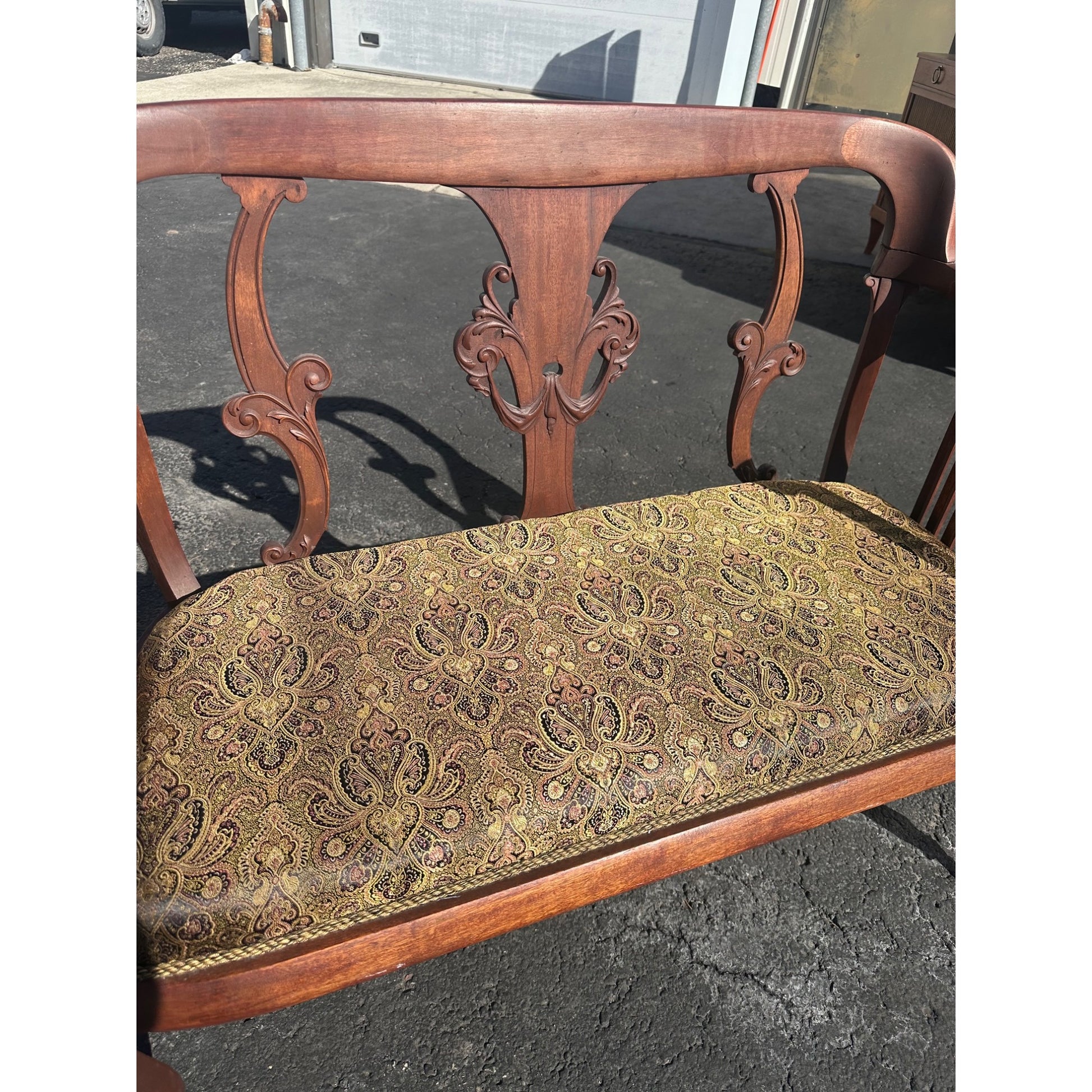 Antique Victorian 1800s Settee Bench Sofa Chaise Wood w/ Padded Seat Refurbished