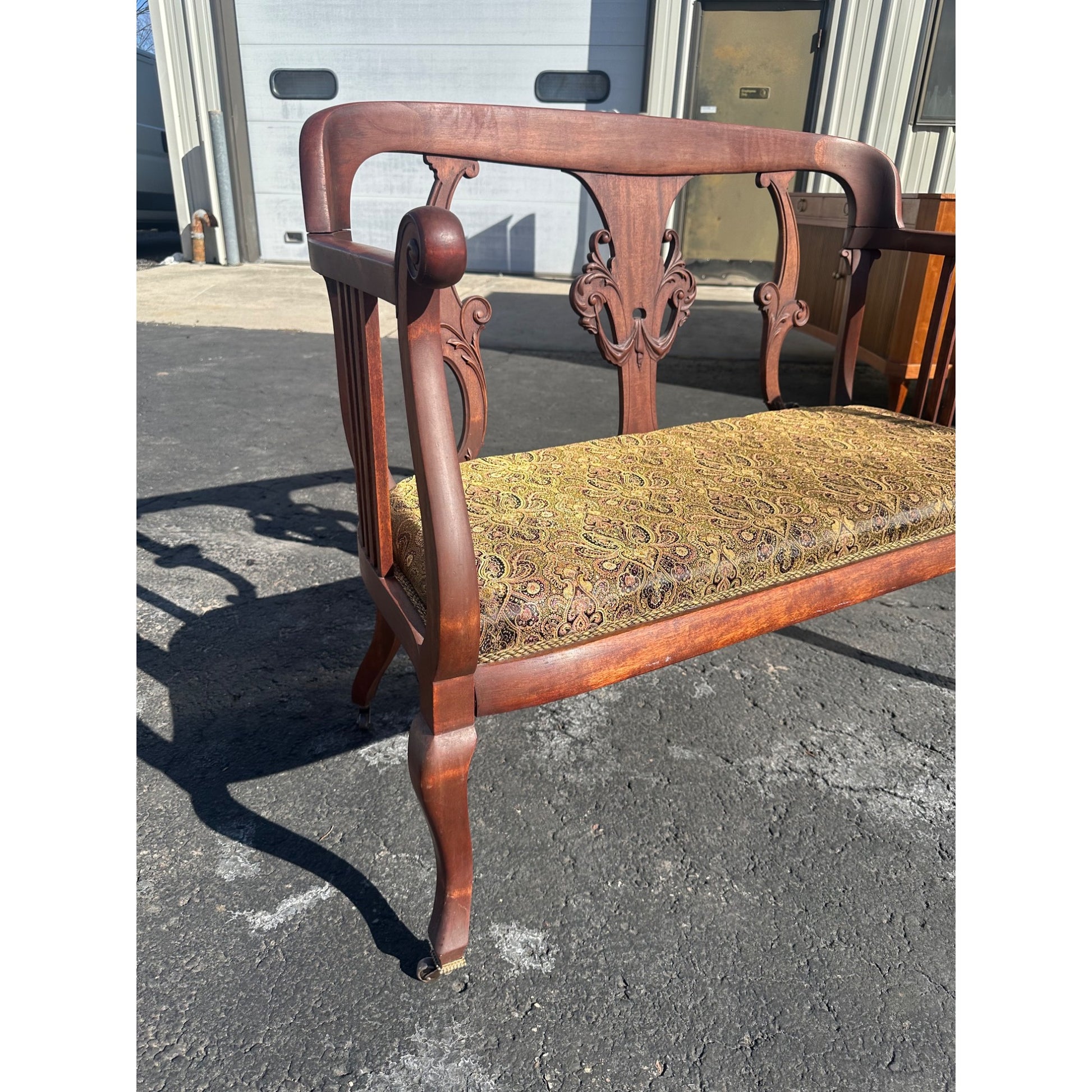 Antique Victorian 1800s Settee Bench Sofa Chaise Wood w/ Padded Seat Refurbished