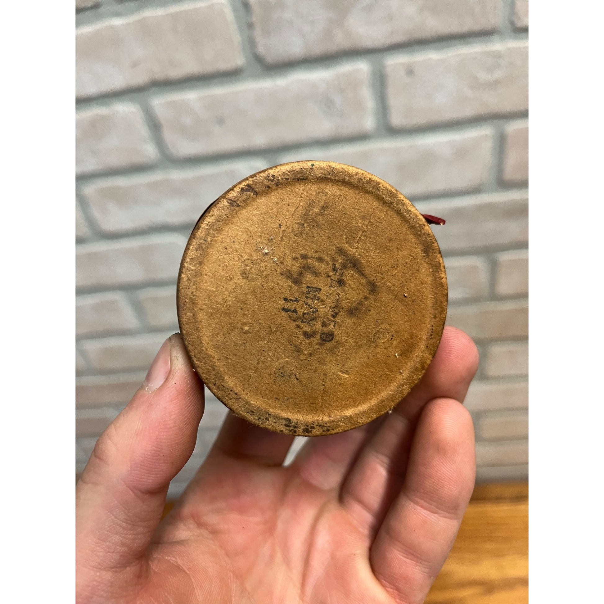 Vintage Copenhagen Leather Can Holder for Belt Loop + Early Cardboard Tin Can