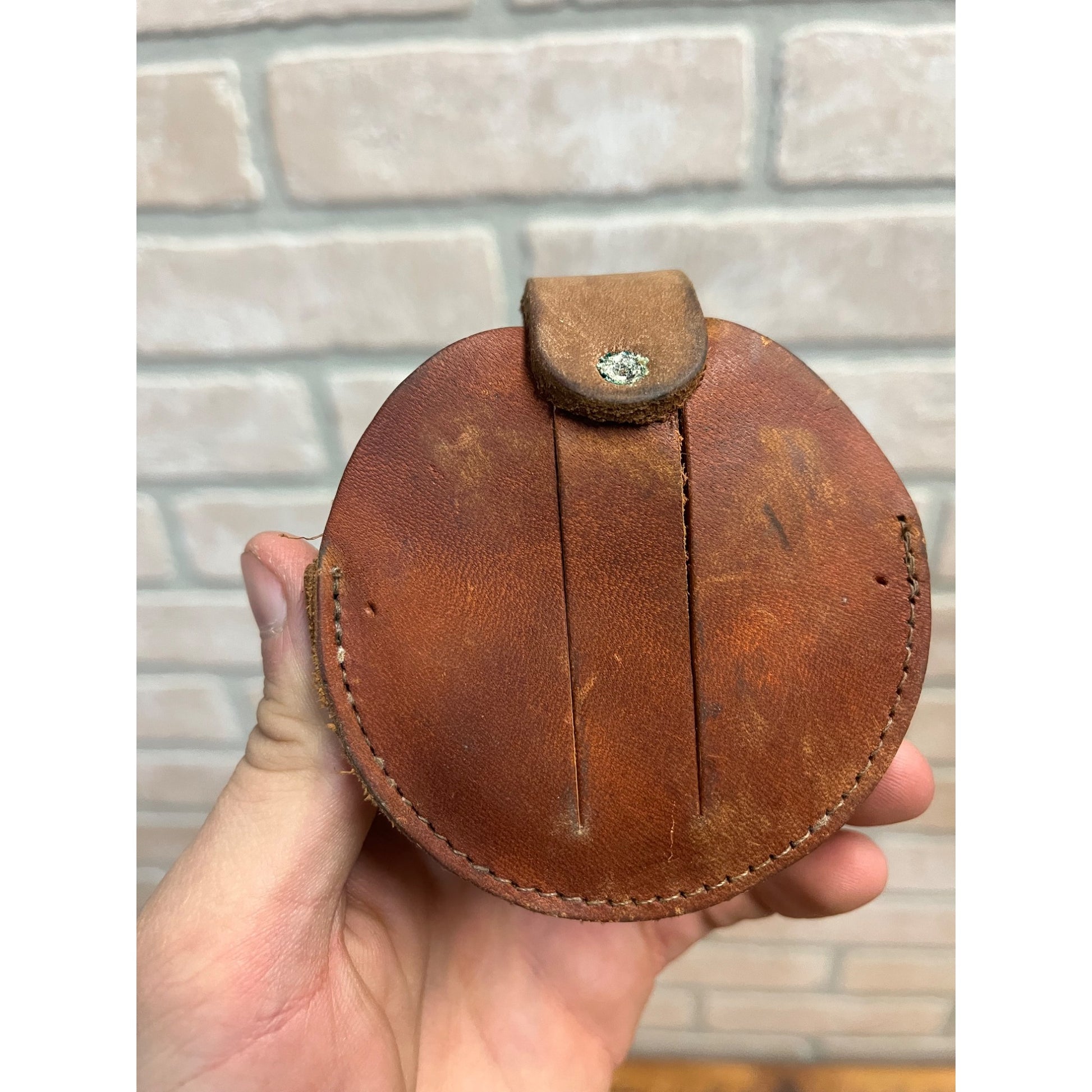 Vintage Copenhagen Leather Can Holder for Belt Loop + Early Cardboard Tin Can