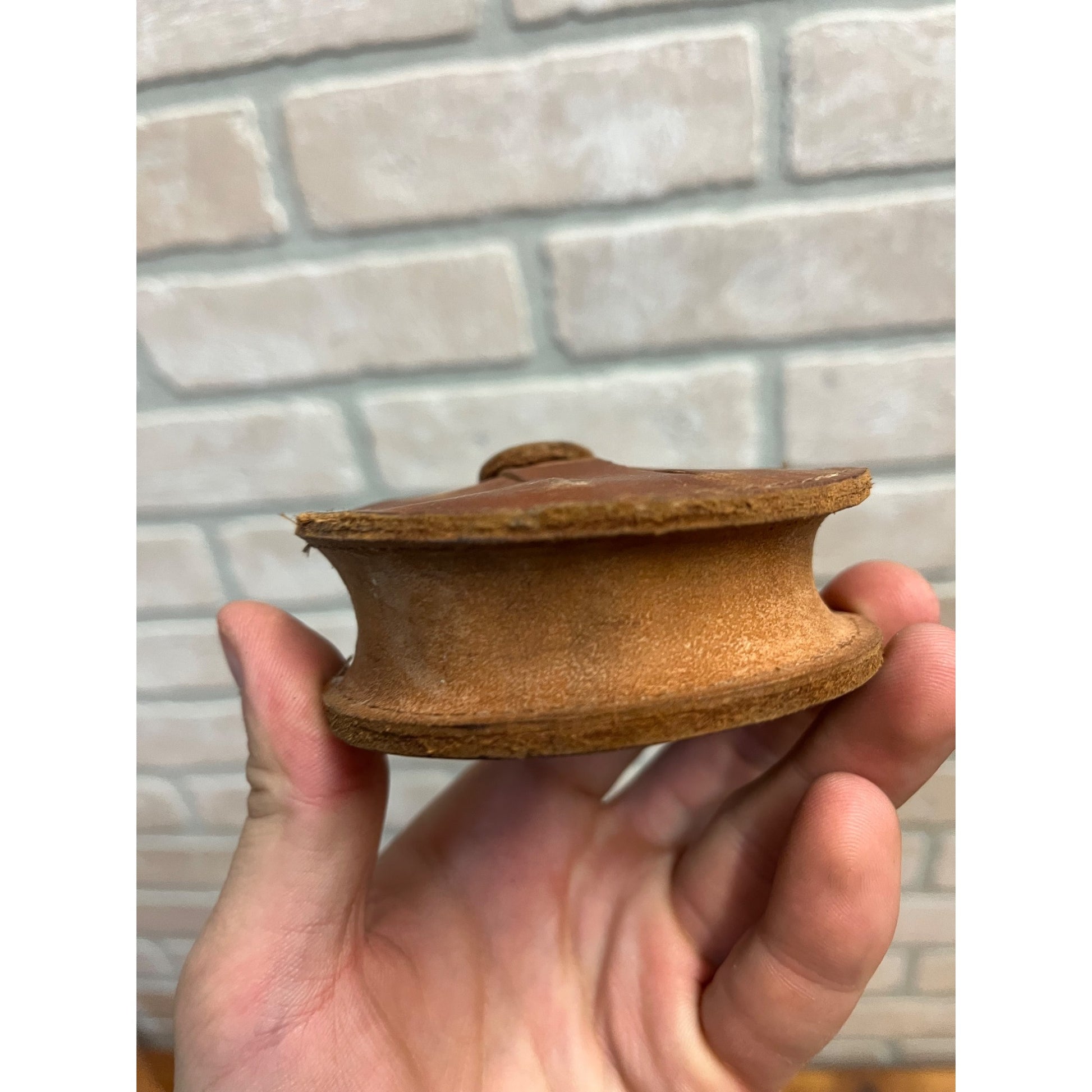 Vintage Copenhagen Leather Can Holder for Belt Loop + Early Cardboard Tin Can