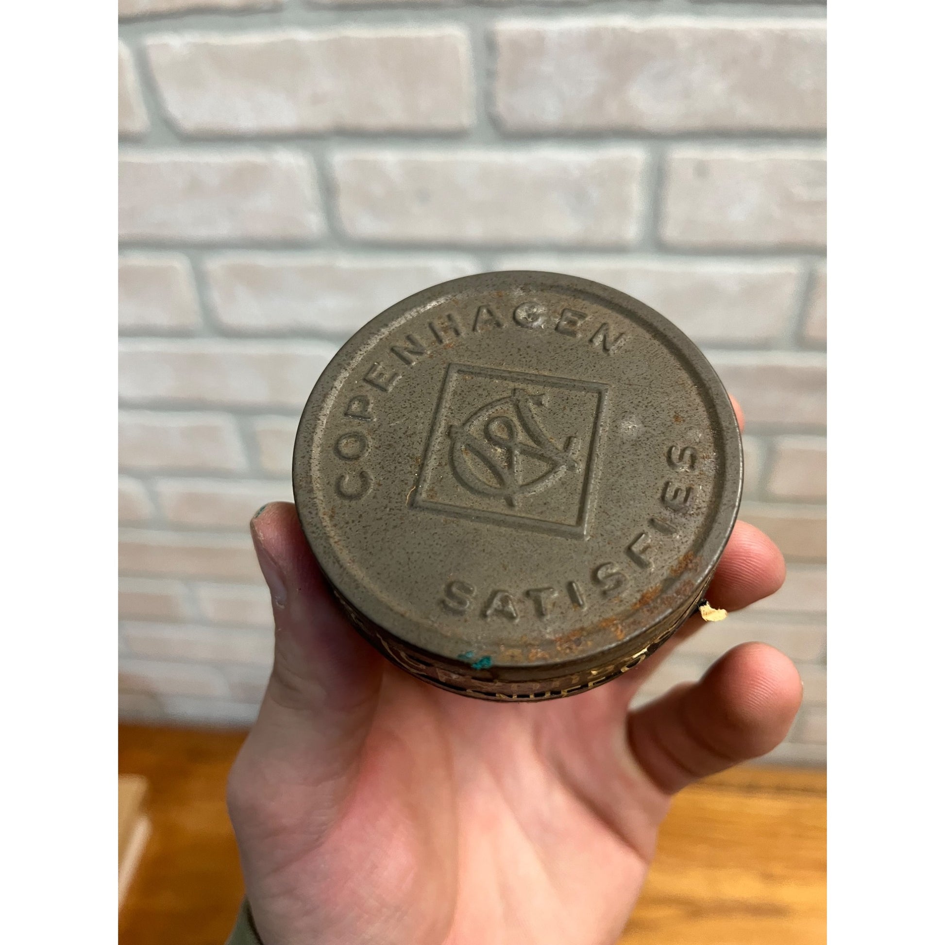 Vintage Copenhagen Leather Can Holder for Belt Loop + Early Cardboard Tin Can