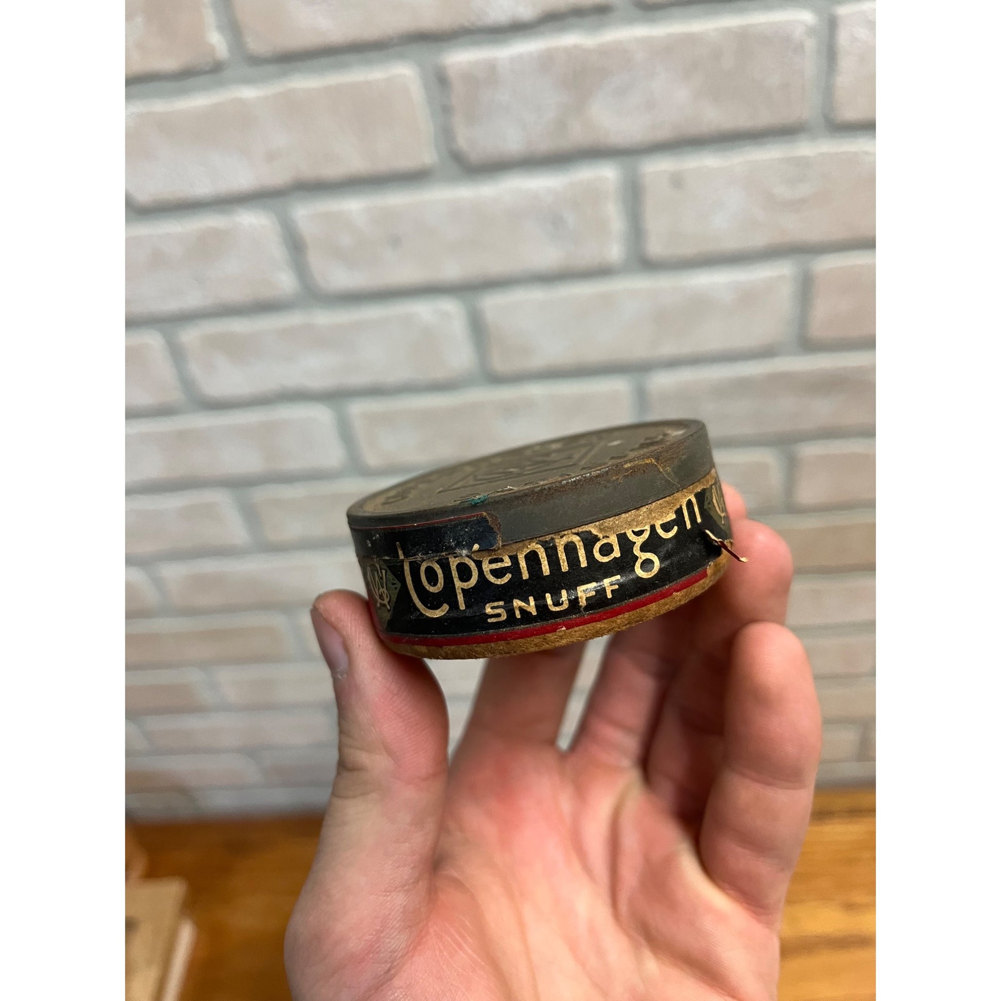 Vintage Copenhagen Leather Can Holder for Belt Loop + Early Cardboard Tin Can