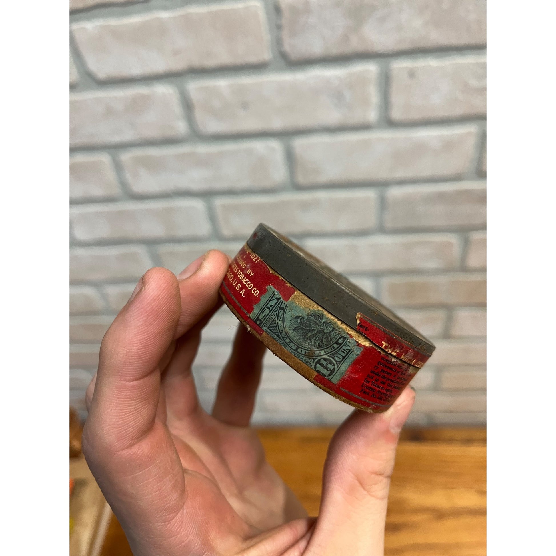 Vintage Copenhagen Leather Can Holder for Belt Loop + Early Cardboard Tin Can