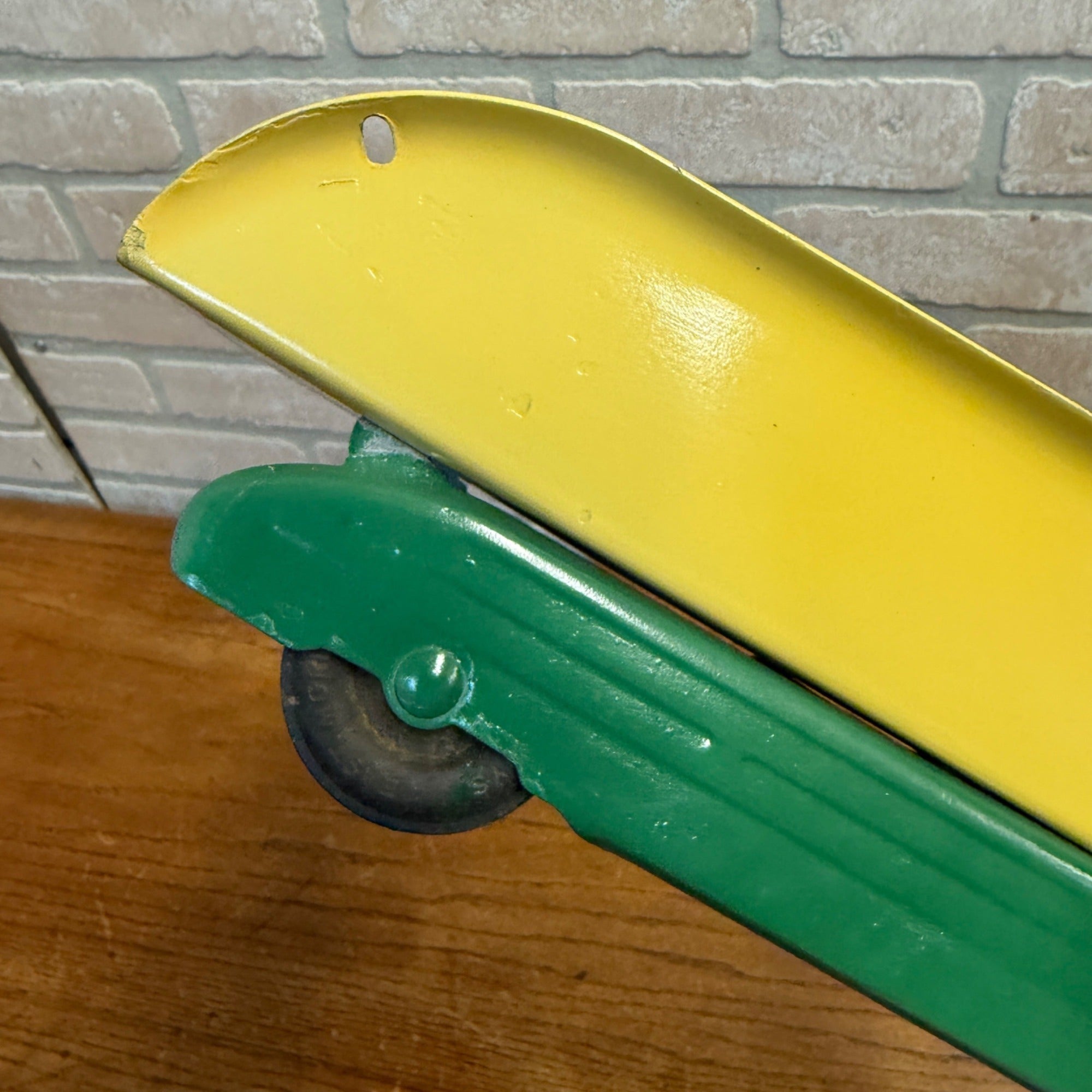 Vintage Buddy L 13" Dump Truck Pressed Steel Toy -- Repainted -- Green & Yellow