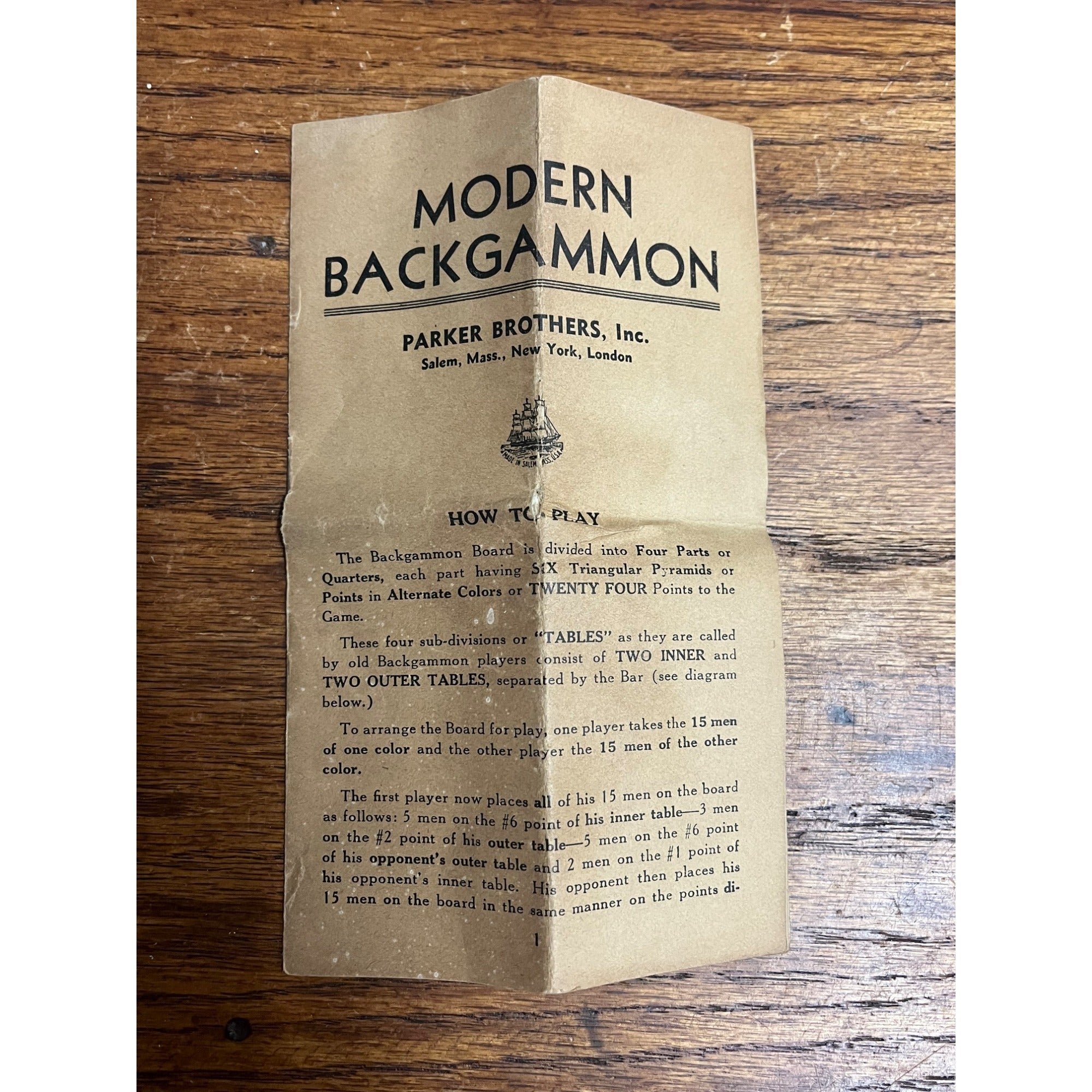 Original - Early Undated Modern Backgammon Rules - Parker Brothers 8 Pages