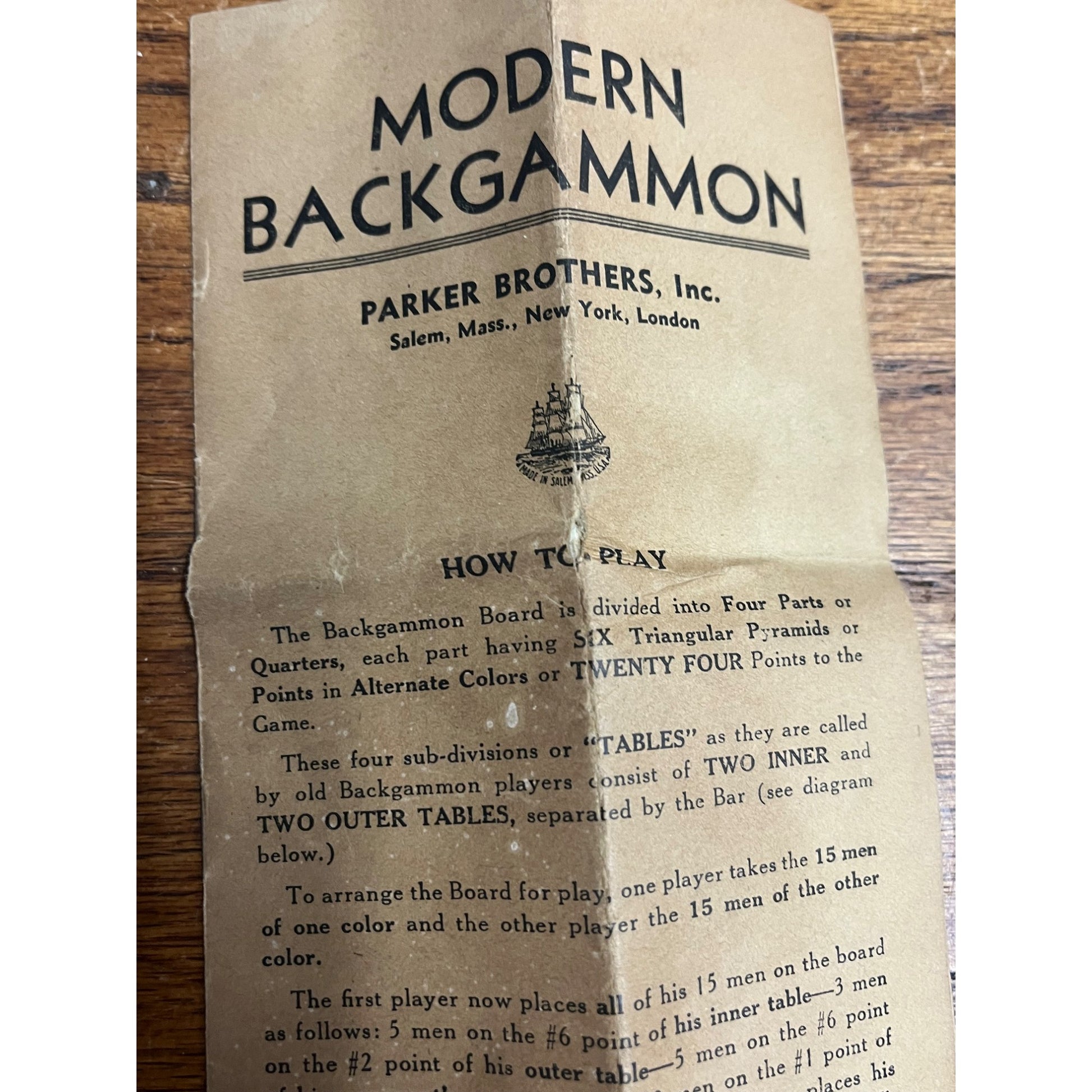 Original - Early Undated Modern Backgammon Rules - Parker Brothers 8 Pages